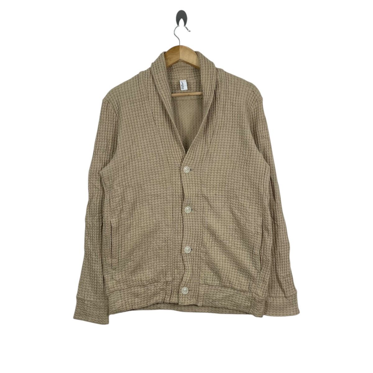 Japanese Brand SeaGreen Japan Waffle Knitwear Shawl Collar Cardigan Size US L / EU 52-54 / 3 - 1 Thumbnail
