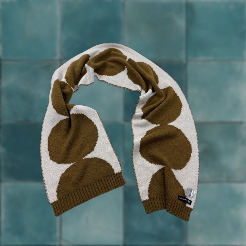 Marimekko Marimekko Scarf Womens One Size Brown Wool Knit Polka Dot Rectangle Uniqlo Size ONE SIZE - 1 Thumbnail
