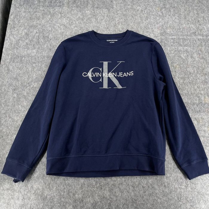 Calvin Klein Calvin Klein Mens Navy Blue Logo Crewneck Sweatshirt Size XL