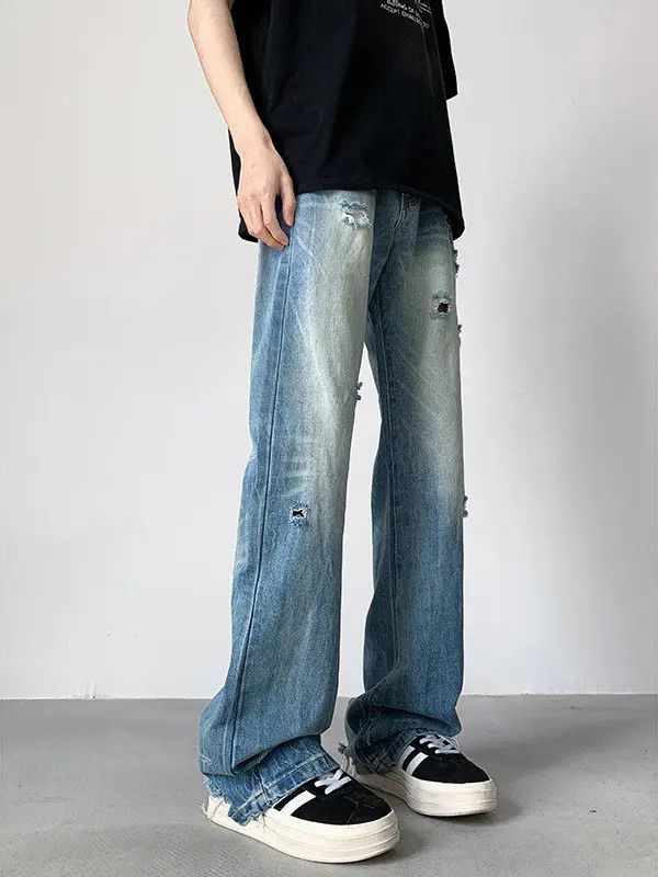 Japanese Brand × Jean Retro loose casual straight leg ripped jeans Size US 32 / EU 48 - 3 Thumbnail