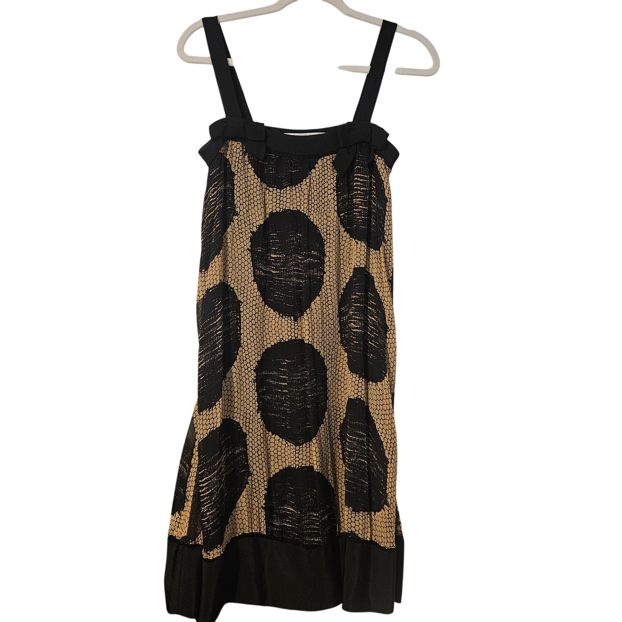 Diane von Furstenberg DVF Nightingale Silk Mini Dress 0 Babydoll Black Gold Dots C Size XS / US 0-2 / IT 36-38 - 2 Thumbnail
