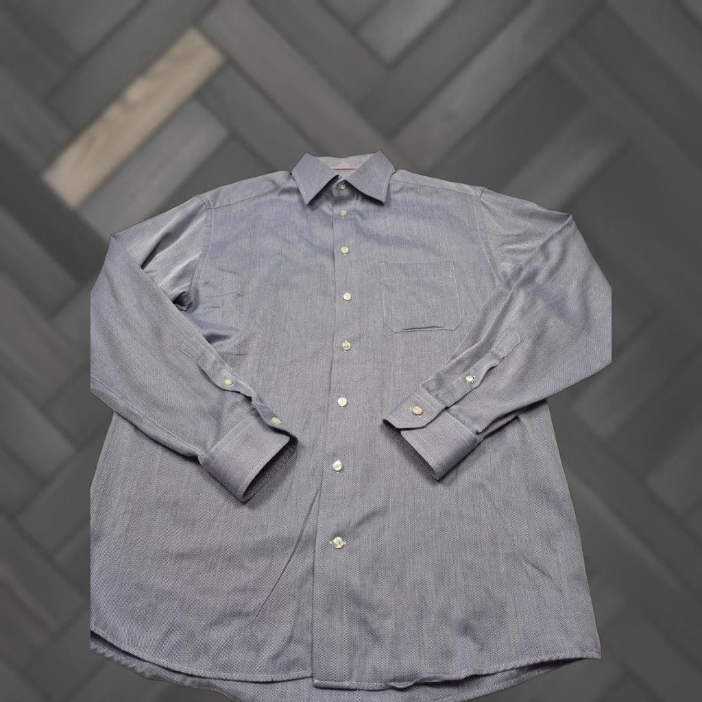 Eton EtonDress Shirt Mens 16.5 34/35 Blue Herringbone Point Collar Classic Fit Size 46R - 1 Thumbnail