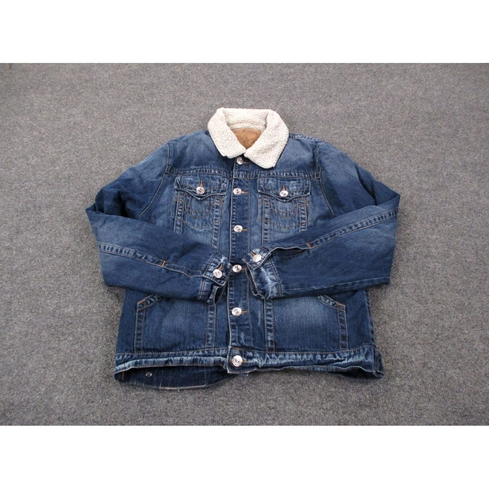 True Religion True Religion Jacket Womens L Blue Jean Denim Sherpa Trucker Lined Heavy Size 36" / US 14 / IT 50 - 2 Thumbnail