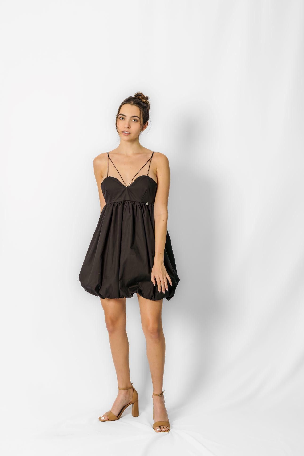 image of Imperial Minidress With Sweetheart Neckline And Puffed Skirt in Black, Women's (Size Medium)