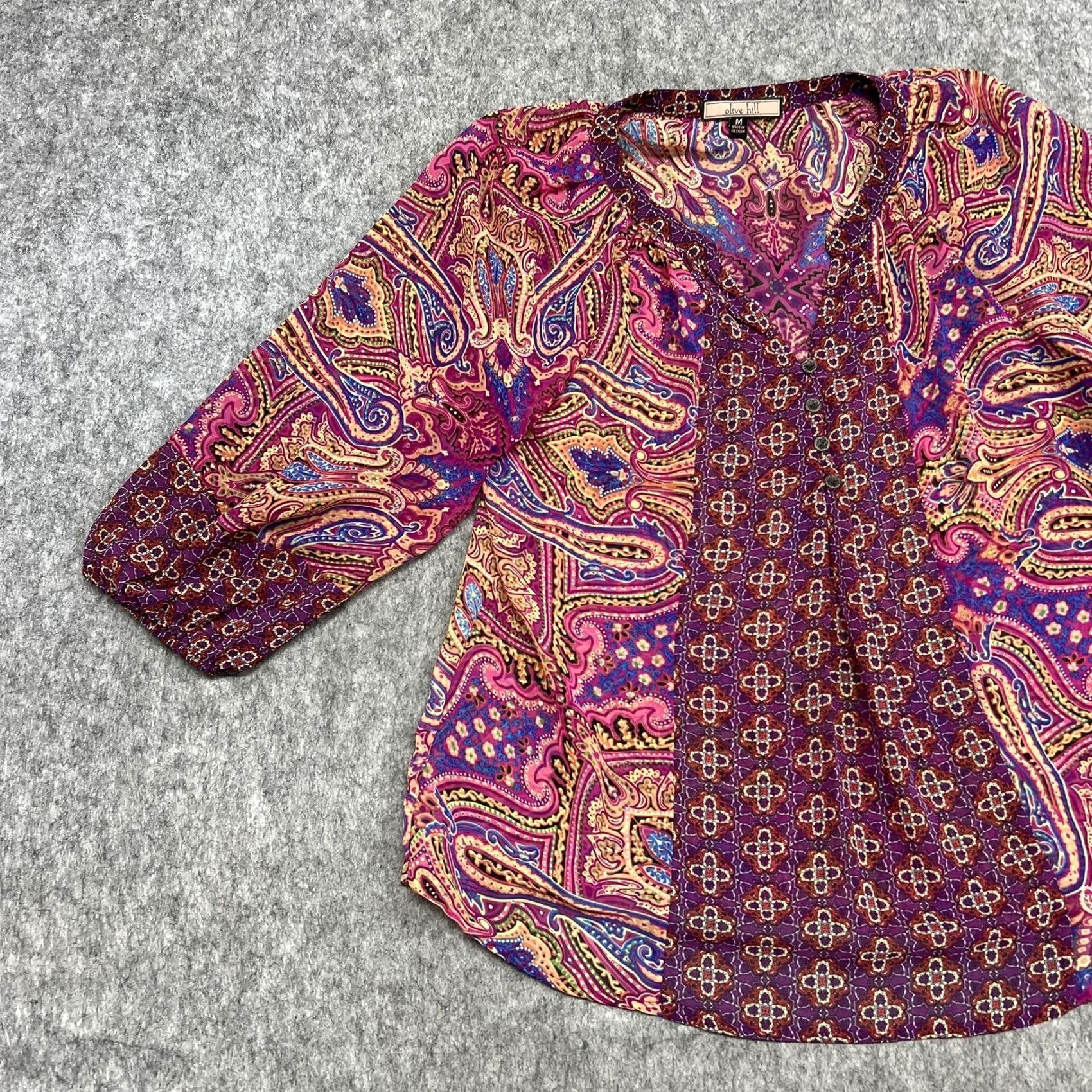 Olive Olive Hill Blouse Womens M Multicolor Paisley V-Neck 3/4 Sleeve Tunic Top Boho Size M / US 6-8 / IT 42-44 - 5 Thumbnail