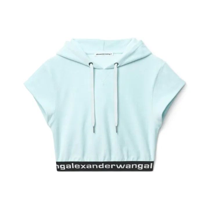 Alexander Wang Alexander Wang Blue Cropped Hooded Tee 0079 Size L / US 10 / IT 46 - 1 Thumbnail