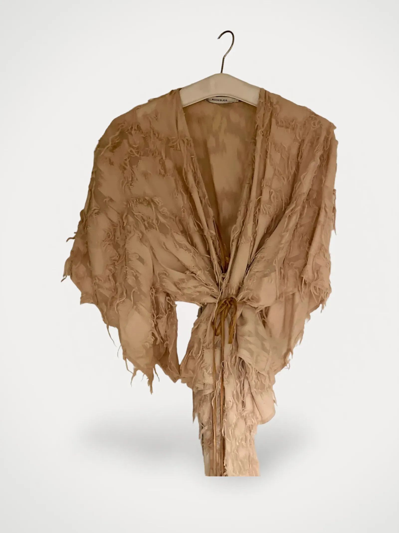 image of Rodebjer Mona Fringe Blouse in Beige, Women's (Size Small)