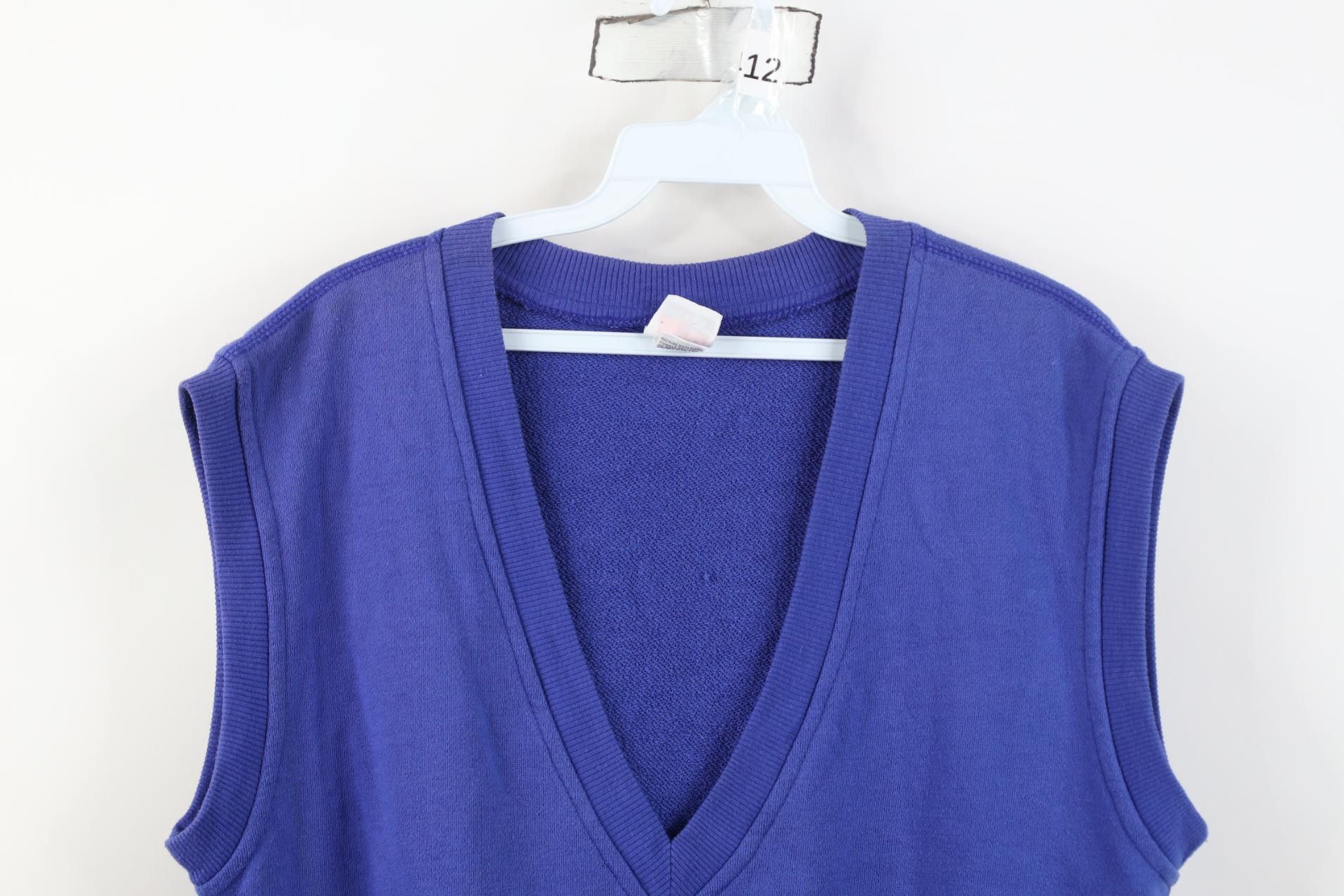 Vintage Vintage 90s Streetwear Blank French Terry Sweater Vest Blue Size US M / EU 48-50 / 2 - 2 Thumbnail