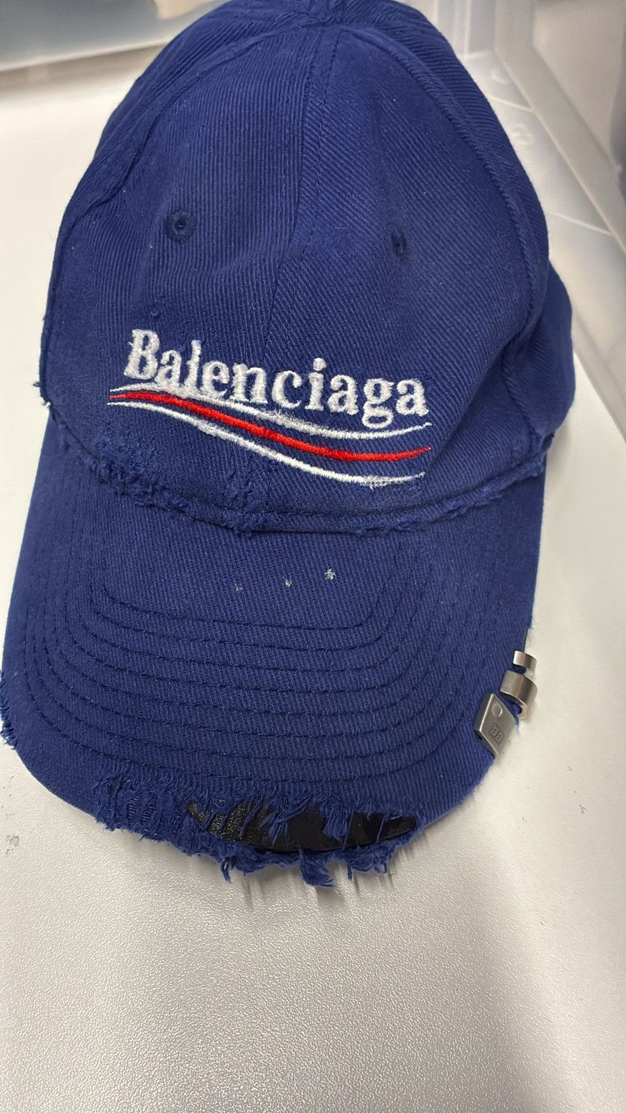 Balenciaga Campaign Logo embellished distressed pierced baseball cap Size ONE SIZE - 1 Preview