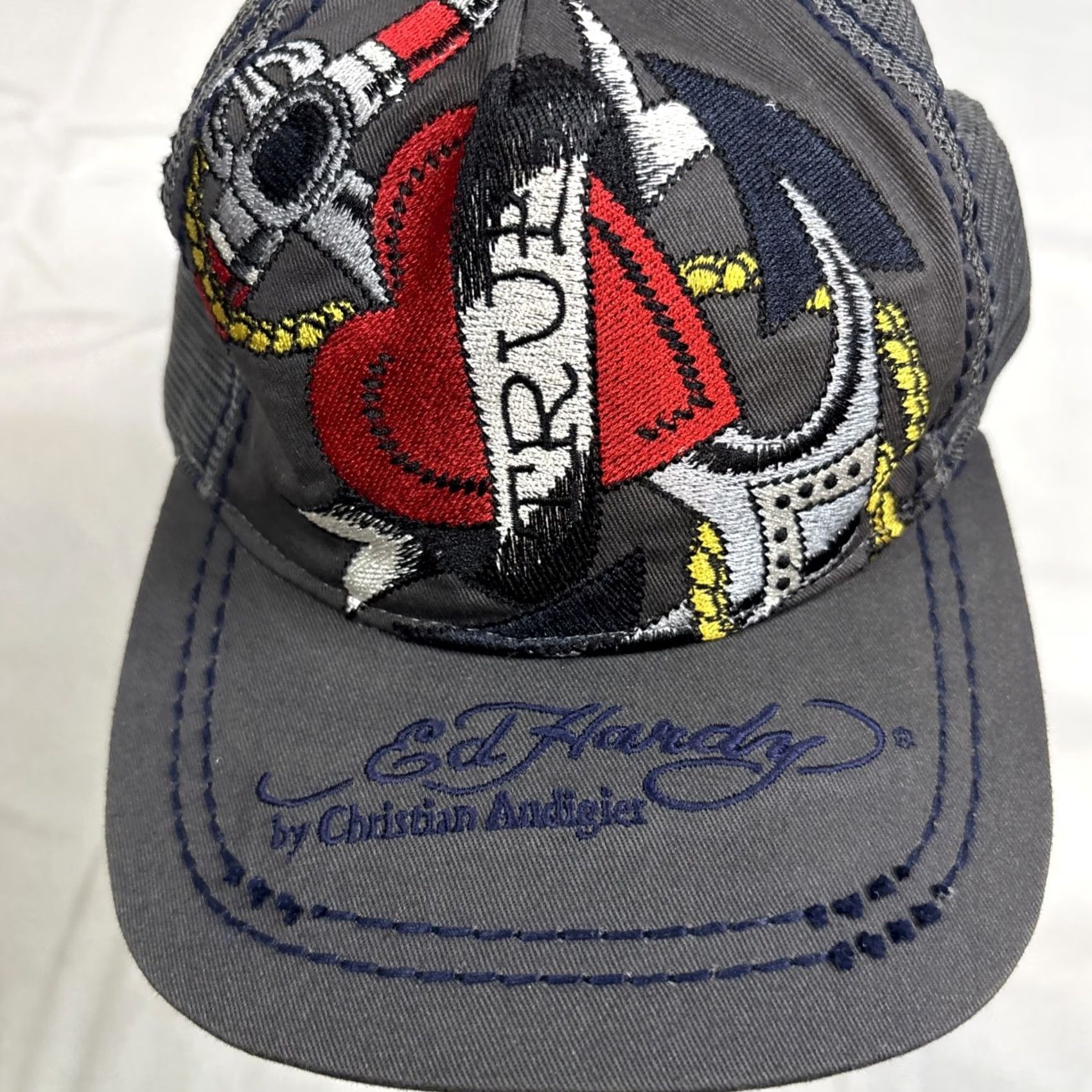 Ed Hardy VINTAGE Ed Hardy Trucker Hat OS Anchor Heart Embroidered Y2K Christian Audigier Size ONE SIZE - 7 Thumbnail