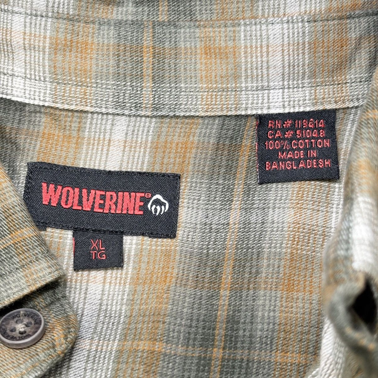 Wolverine Wolverine Olive Green Brown Cream Plaid Cotton Button XL Size US XL / EU 56 / 4 - 2 Thumbnail