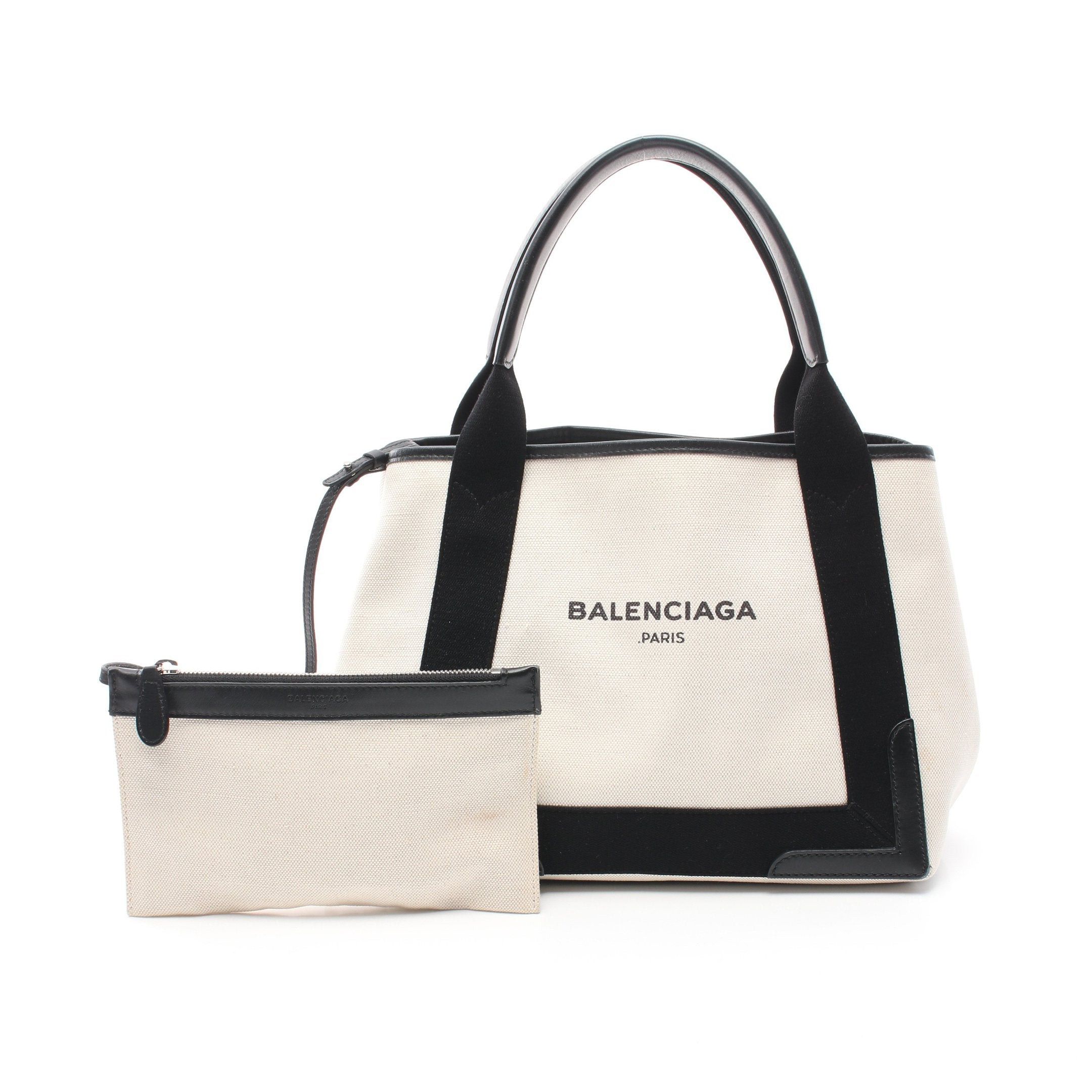 Balenciaga Balenciaga Navy Cabas S Hippopotamus Handbag Tote Bag Canvas Leather Ivory Black Size ONE SIZE - 1 Thumbnail