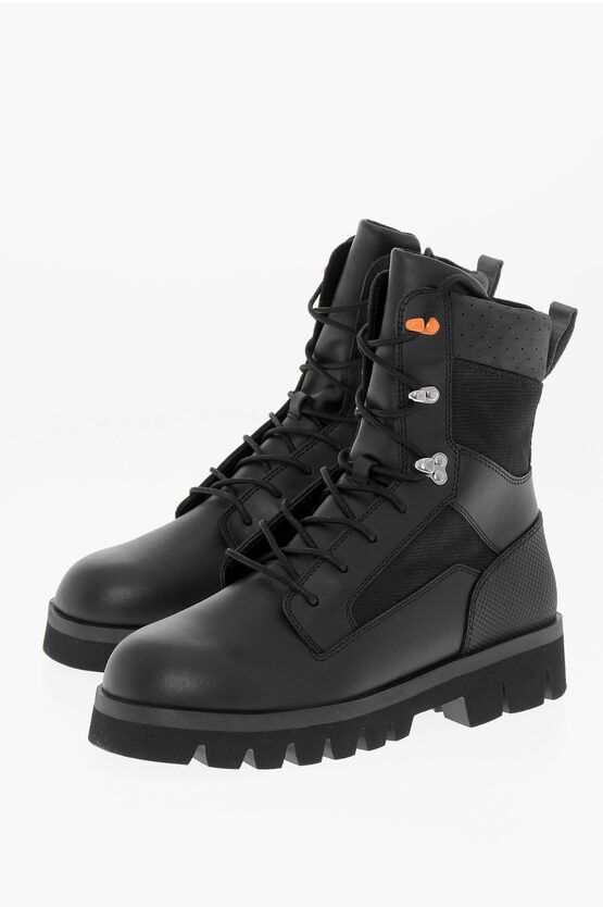 Heron Preston Solid Color Leather and Fabric Combat Boots with Commando So Size US 9 / EU 42 - 1 Thumbnail