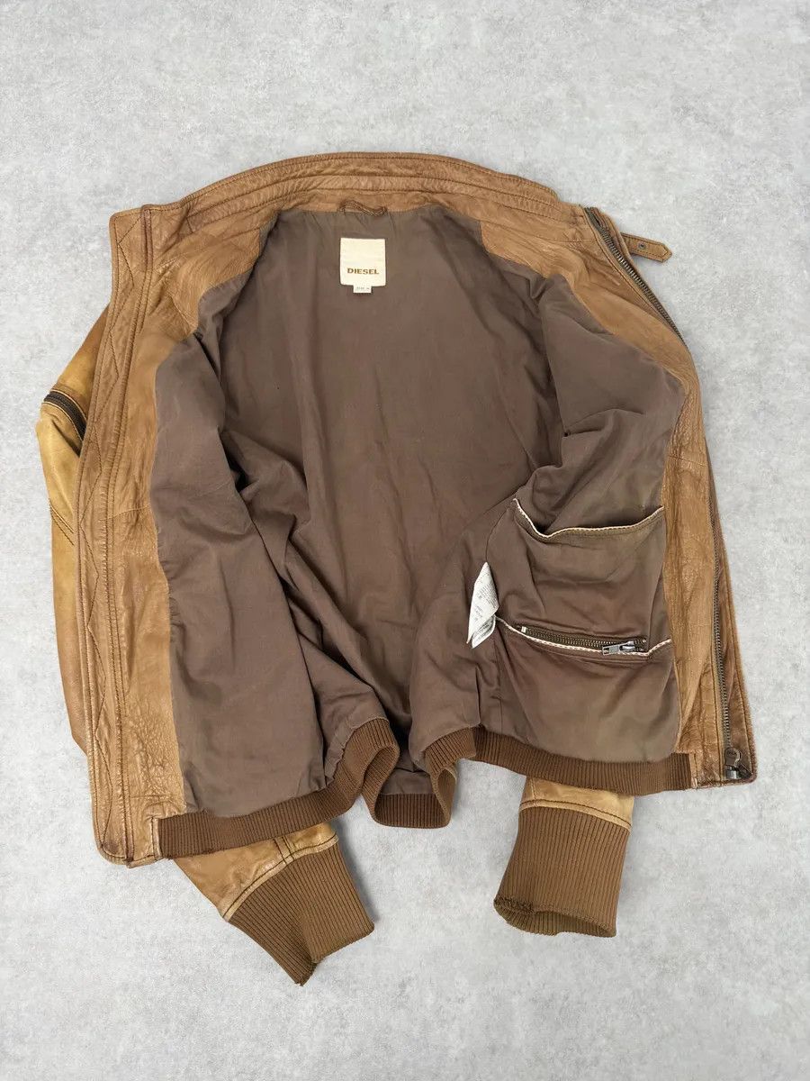 Diesel 2000s Diesel Sun Faded Brown Multi-Zip Leather Jacket Size US M / EU 48-50 / 2 - 7 Thumbnail