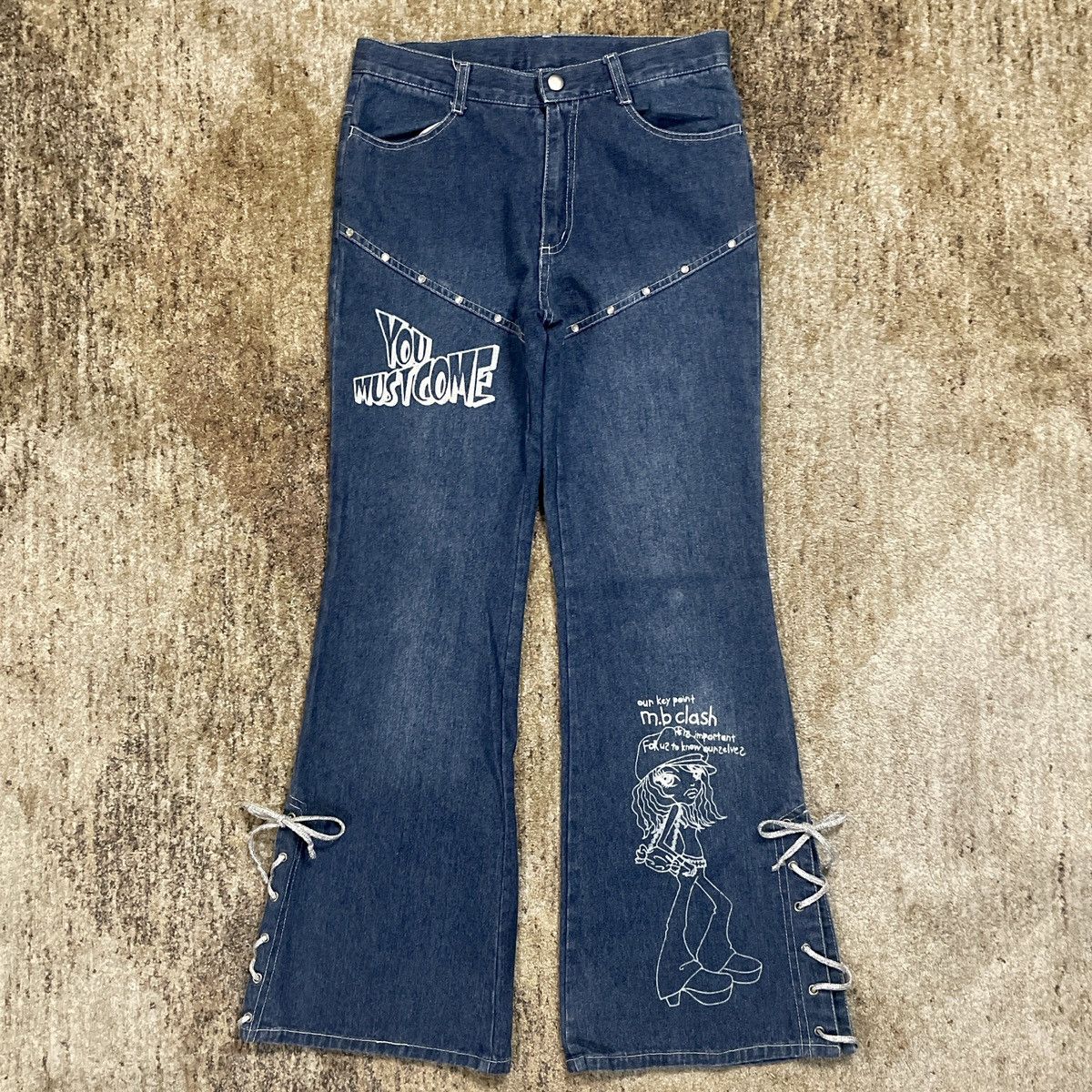 image of Hysteric Glamour x Tornado Mart Japanese Archive Vintage M.b. Clash Flare Jeans 26X26 in Blue, Wome