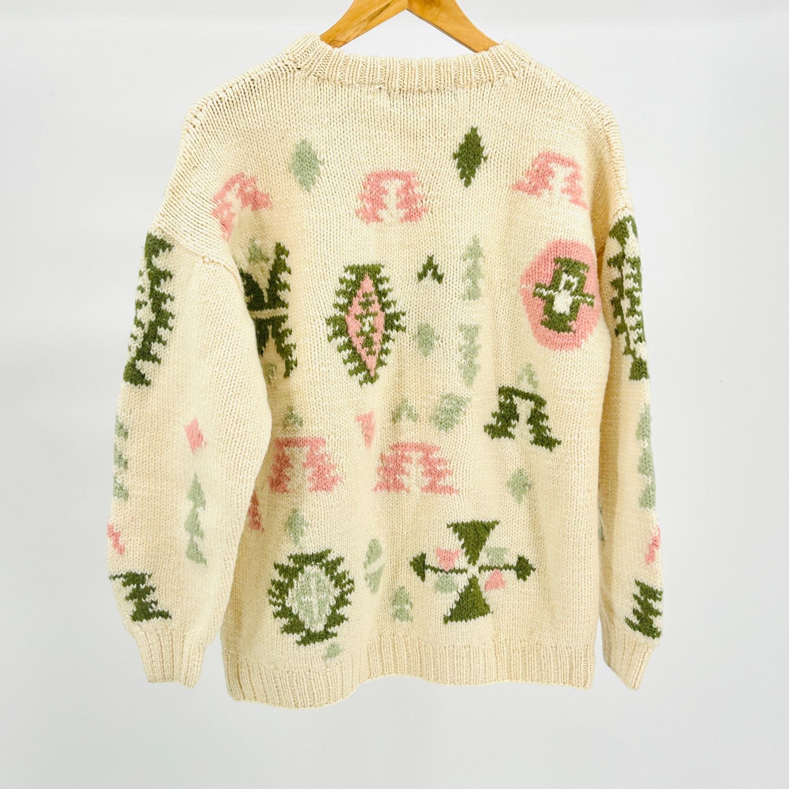 Vintage Vintage 80s Cream Wool Heavy Knit Geometric Pastel Sweater Size L / US 10 / IT 46 - 4 Thumbnail