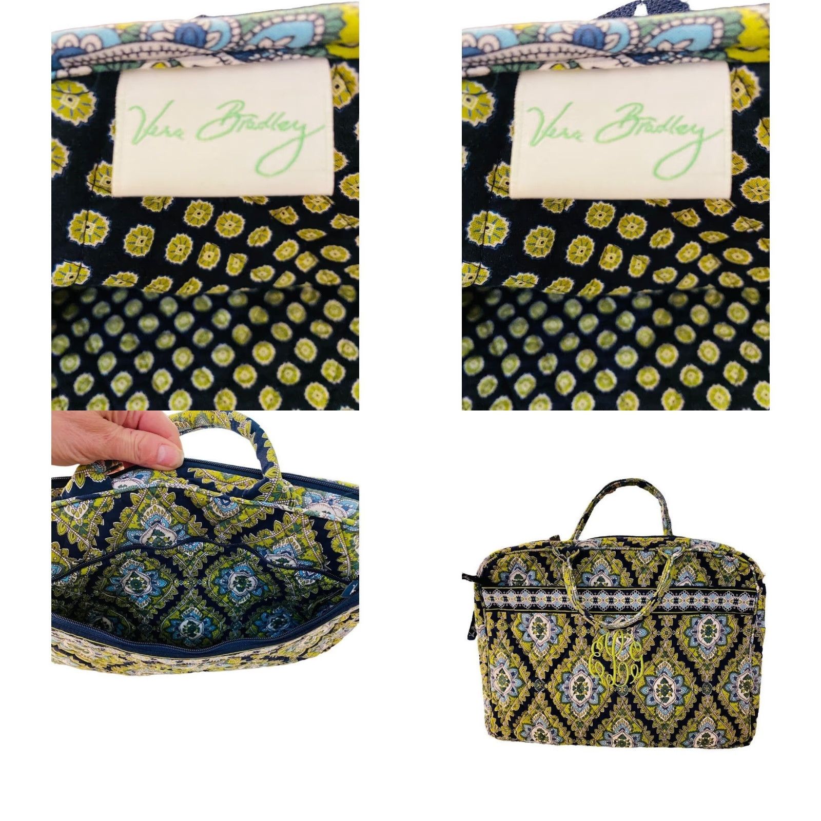 Vera Bradley Vera Bradley Cambridge Laptop Sleeve Tote Bag Monogrammed "ELG" 11" h x 14" w x 1" d Multicolor Cotton Blend Laptop Bag Women Monogrammed ELG Size ONE SIZE - 9 Thumbnail