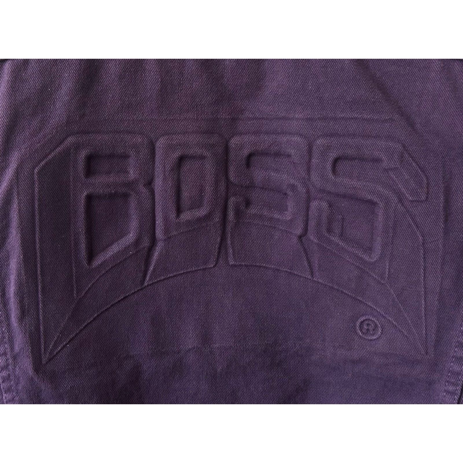 Vintage VINTAGE Boss Denim Jacket Mens M Purple 90s Deadstock NWT Side Pockets Embossed Back Logo 25.5” Long 23” Across 23” Shoulder to Hem Size US 31 - 4 Thumbnail
