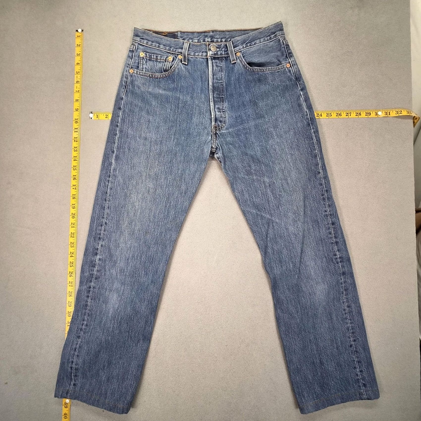Levi's VTG Levi's 501 Jeans Mens Straight 30x28 Blue Denim 90s Stains Altered Hem Vintage Fits Mens Size US 30 / EU 46 - 2 Thumbnail