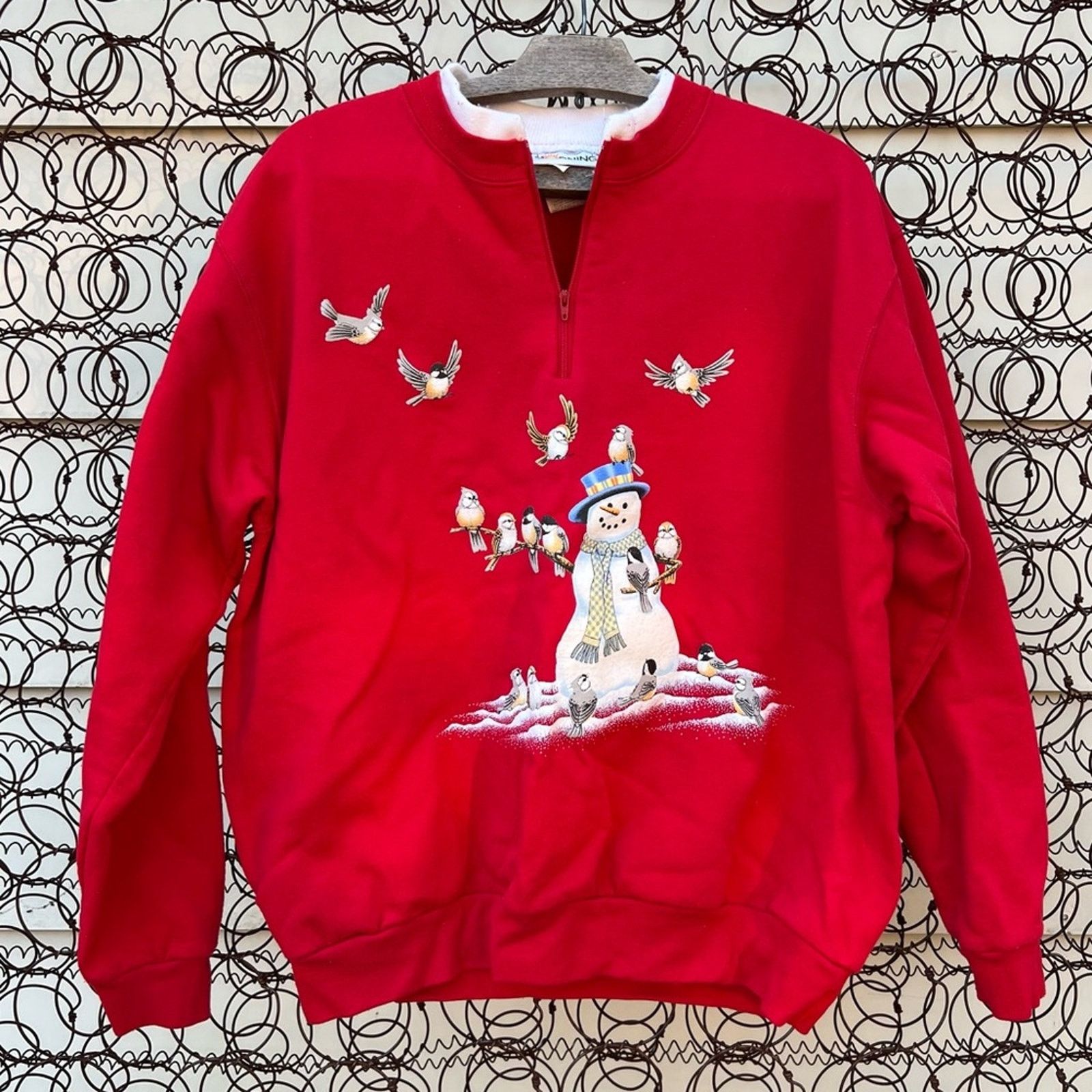 90s Ugly Holiday Christmas winter snowman scene sweatshirt