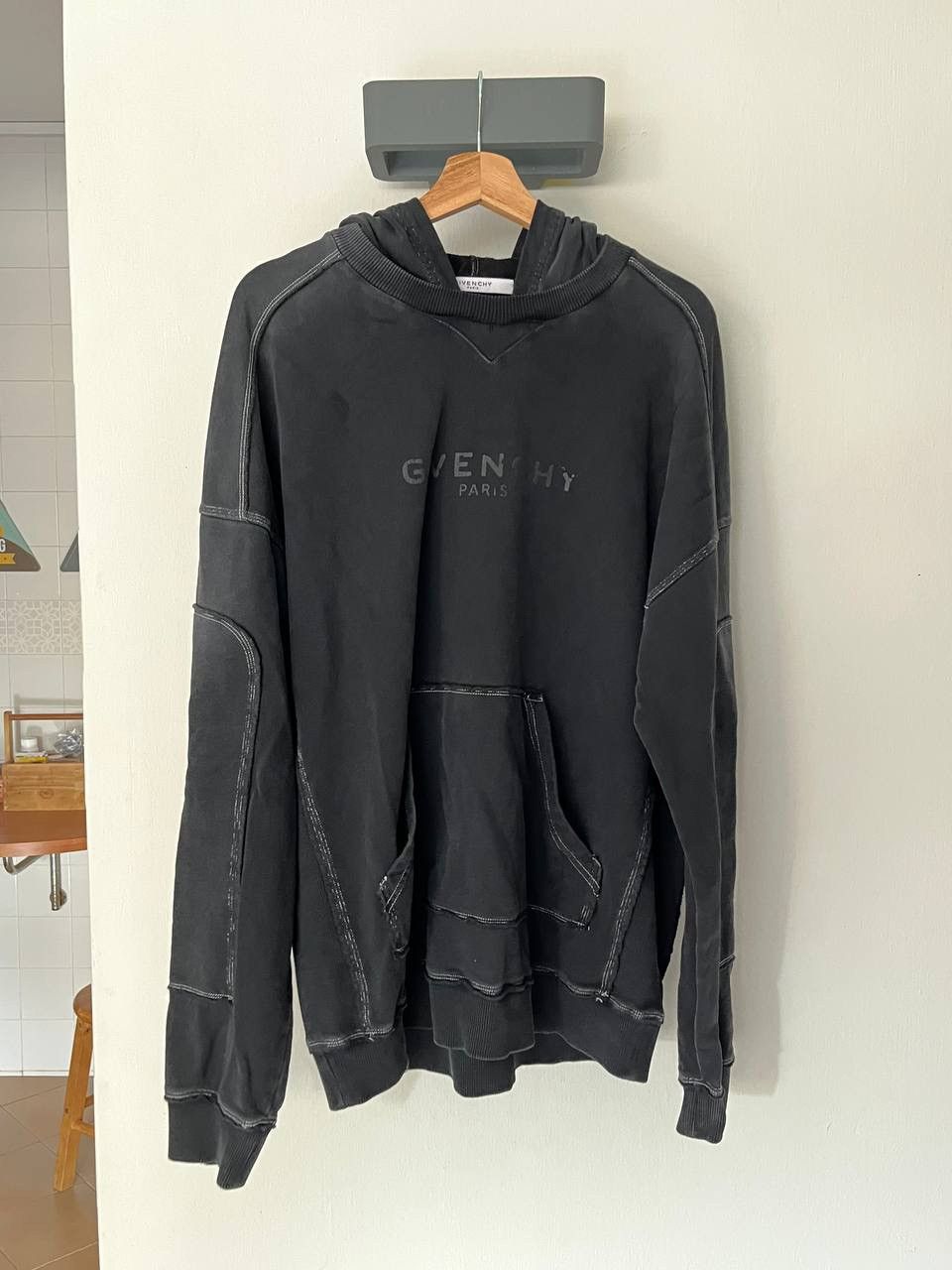 Givenchy Givenchy Distressed Cotton Jersey Hoodie Size US XL / EU 56 / 4 - 1 Thumbnail