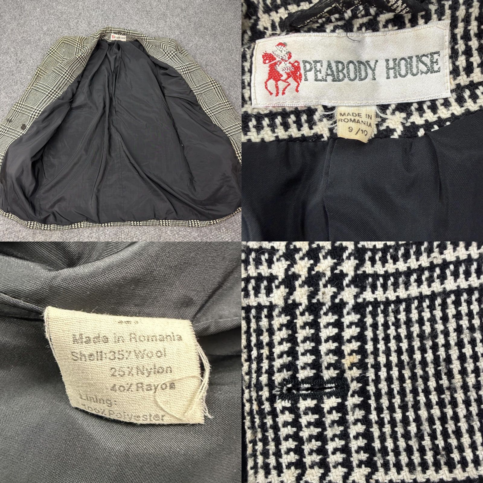 Vintage VINTAGE Peabody House Blazer Womens 9/10 Wool Houndstooth Black White Tweed Button Lined Pockets Shoulder Pads Chest Size M / US 6-8 / IT 42-44 - 8 Thumbnail
