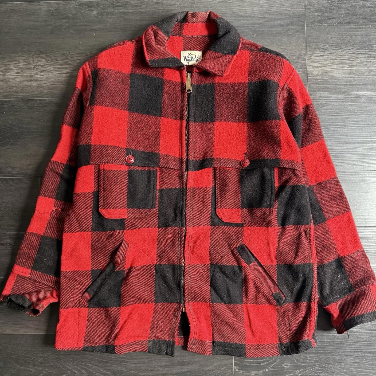 Woolrich Woolen Mills VTG Woolrich Men’s Plaid Flannel Zip Up Jacket Sz L Wool Red Size US L / EU 52-54 / 3 - 1 Thumbnail