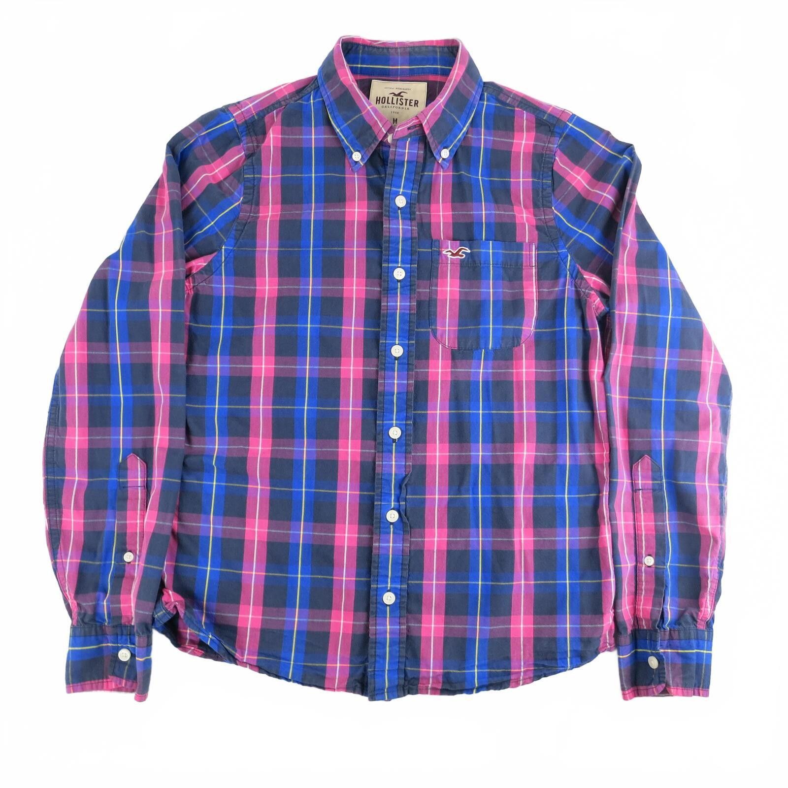 Hollister Hollister Men's Medium Blue and Pink Plaid Button-Up Shirt Size US M / EU 48-50 / 2 - 2 Thumbnail