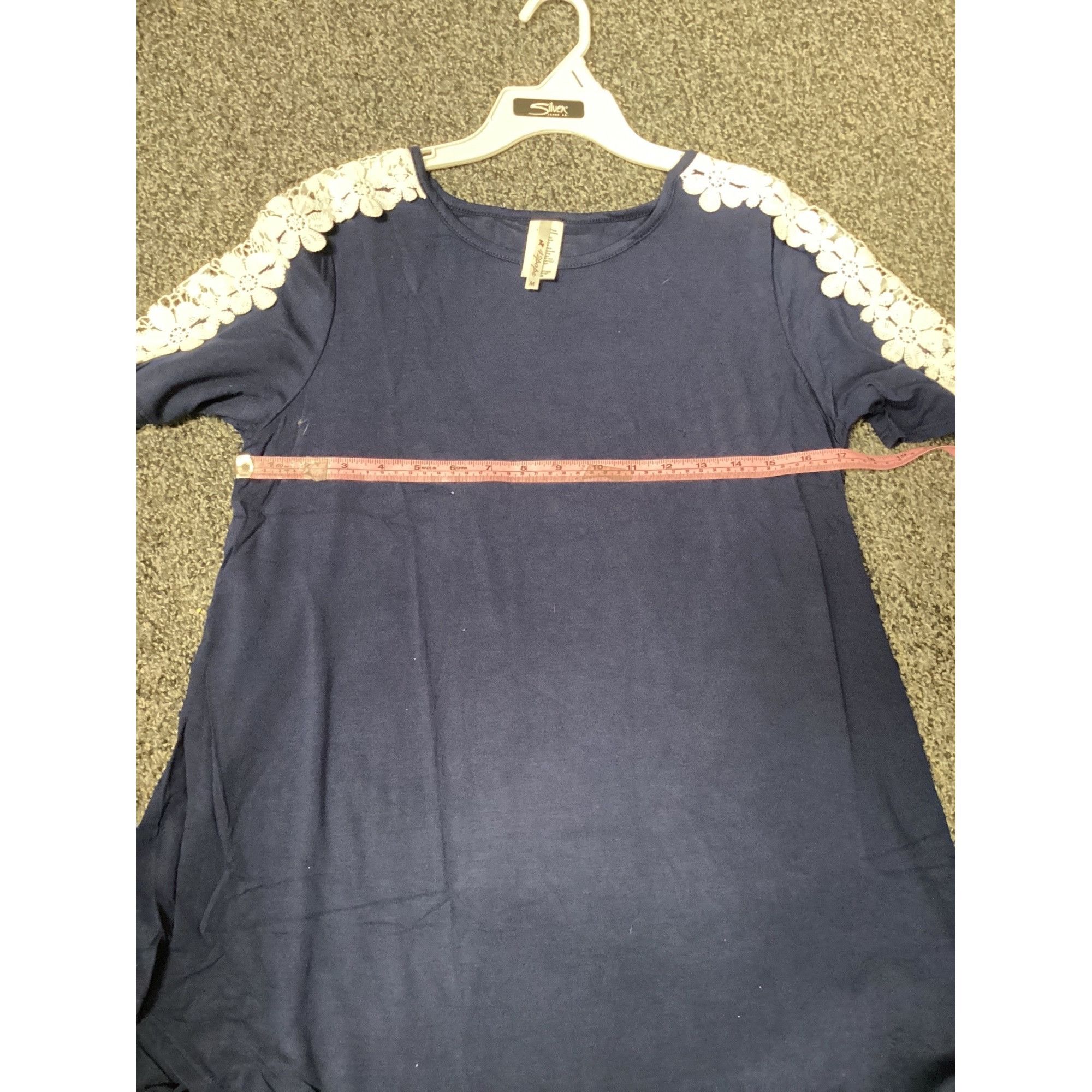 Other 42 Pops Crochet Navy Blue Short Sleeve Shirt With Lace Flora Size M / US 6-8 / IT 42-44 - 3 Thumbnail