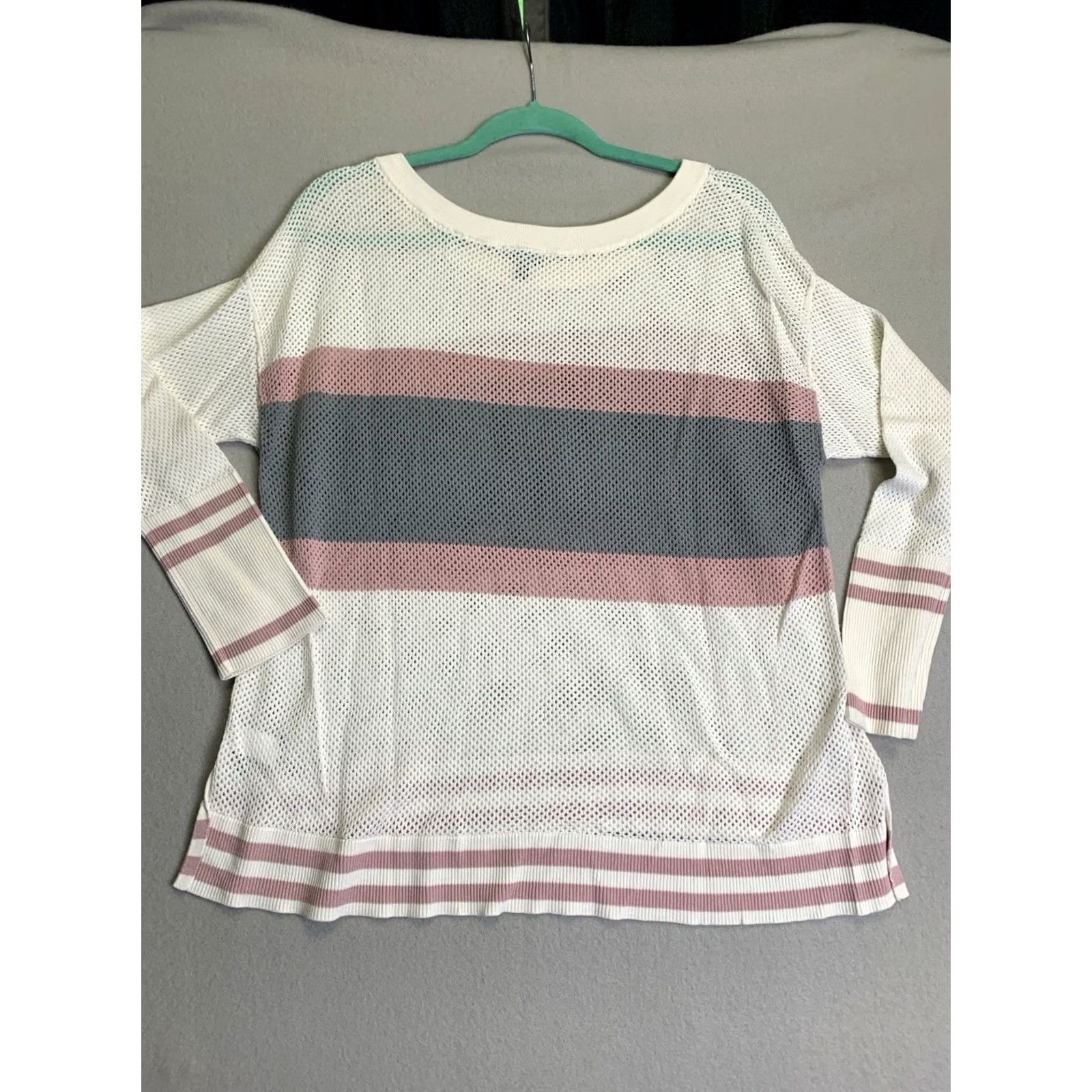 Torrid Torrid Sweater Womens 1X Long Sleeve White Pink Gray Striped Cotton Blend Knit Pullover Boat Neck Casual Plus Size Size XL / US 12-14 / IT 48-50 - 2 Thumbnail
