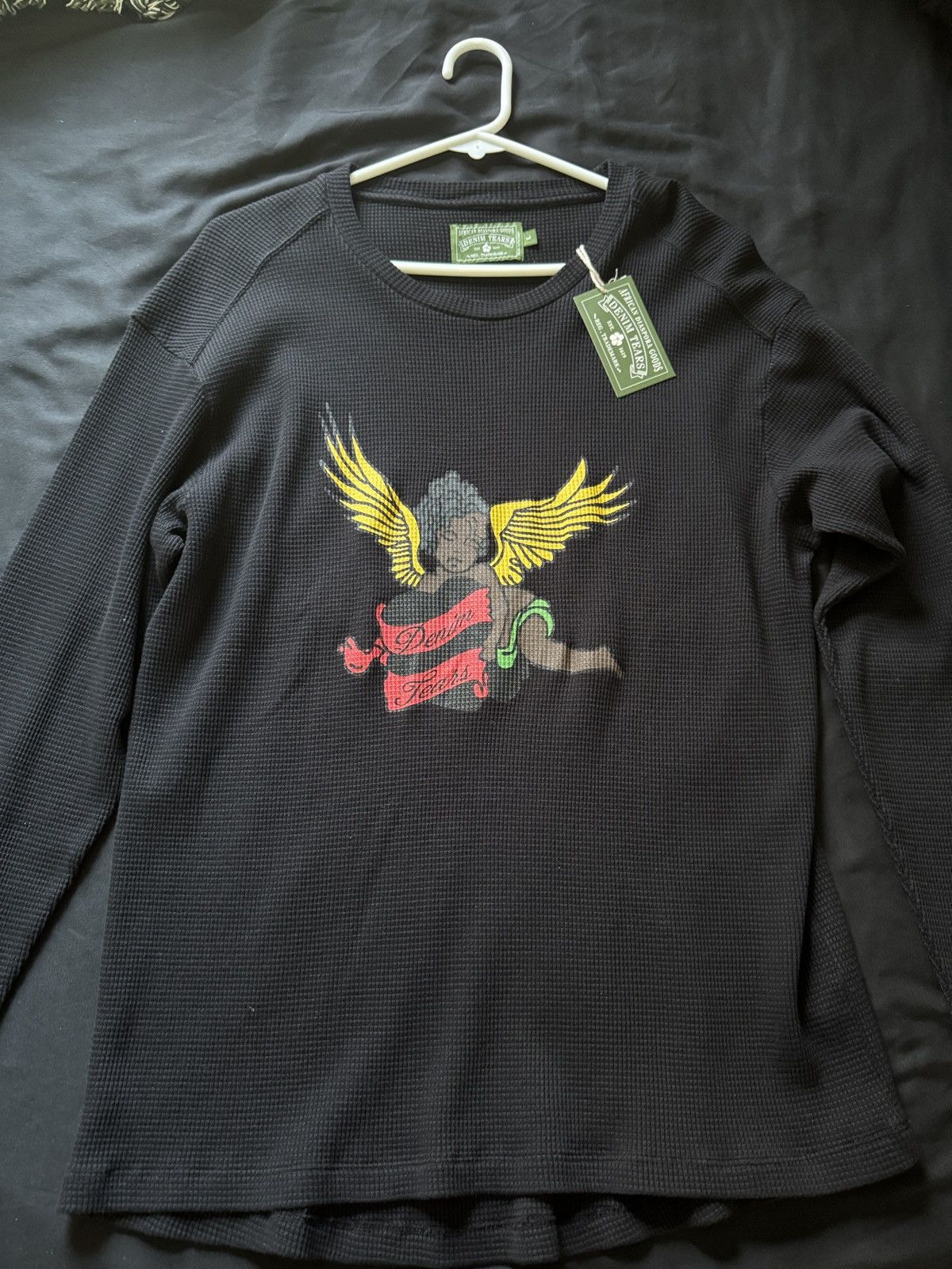 Denim Tears Black Cherub Thermal Long Sleeve Black