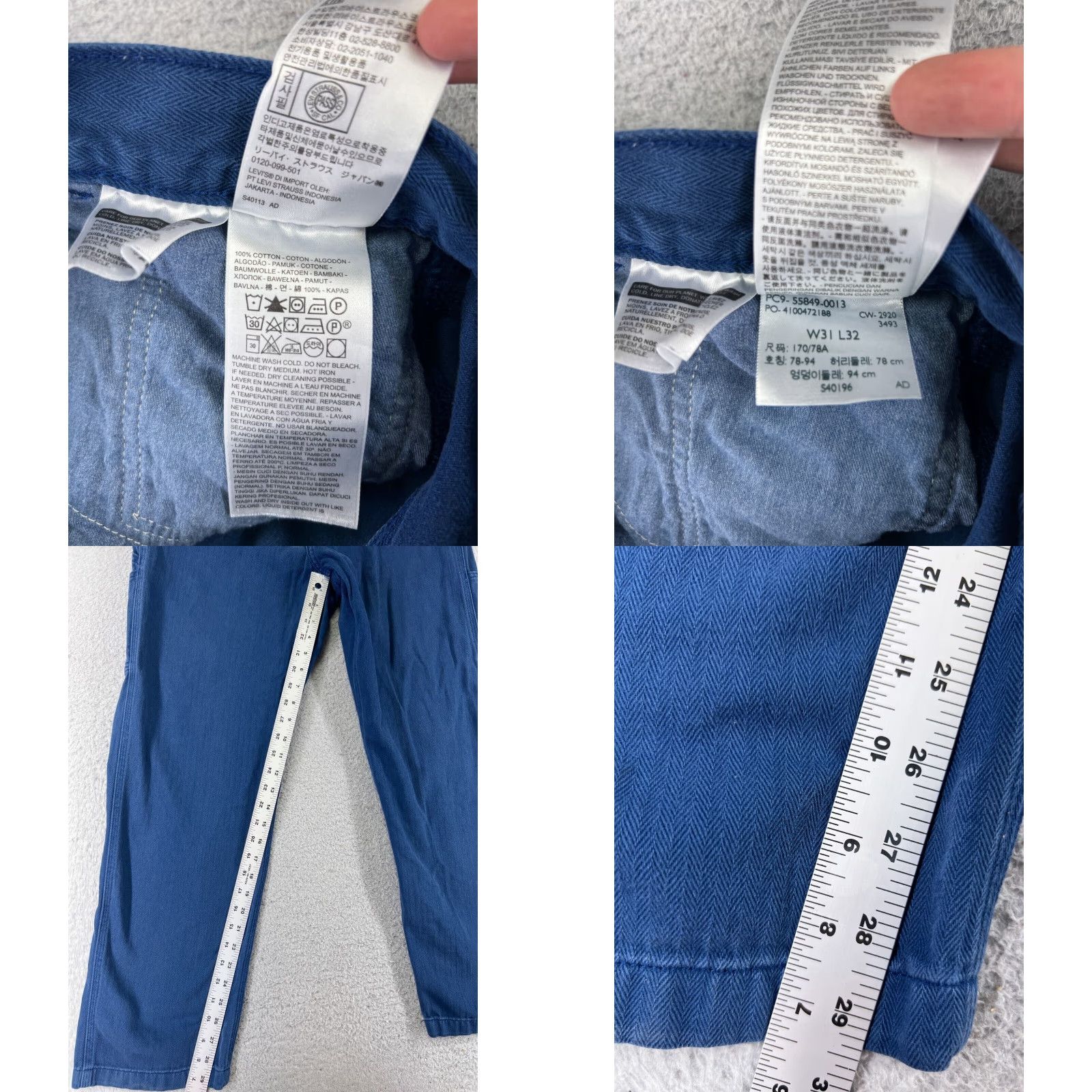 Levi's Levis Jeans Mens 31 Blue Denim Straight Carpenter Herringbone 30x29 Jeans Size US 31 - 8 Thumbnail