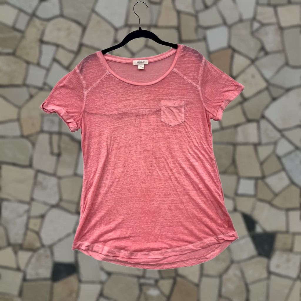 Style & Co Style & Co Shirt Womens S Pink Short Sleeve Sheer Pocket Size S / US 4 / IT 40 - 1 Thumbnail