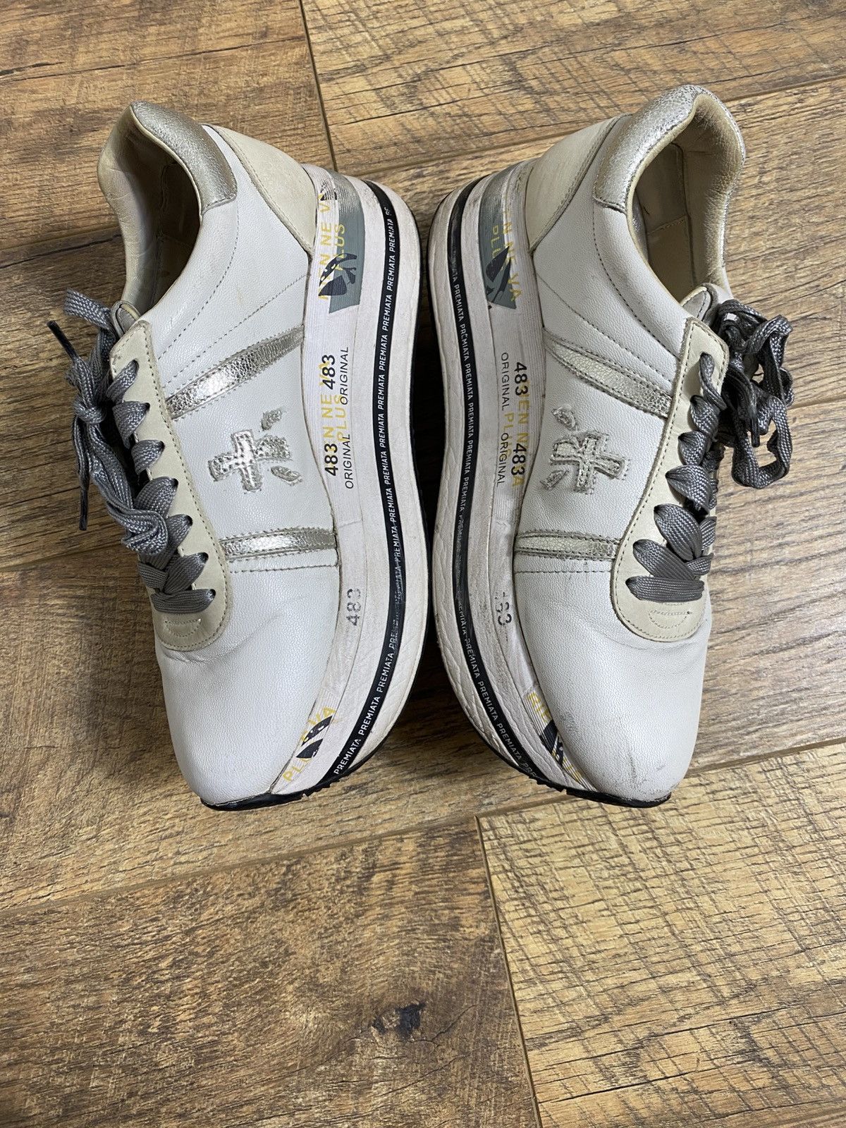Premiata Premiata Beth Platform Sneakers White Silver Leather EU 39 Size US 9 / IT 39 - 4 Thumbnail