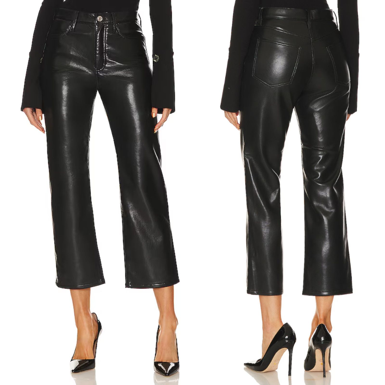 Frame FRAME | NWT Le Jane Crop Black Leather Jeans Noir Size 23 Size 23" - 1 Thumbnail