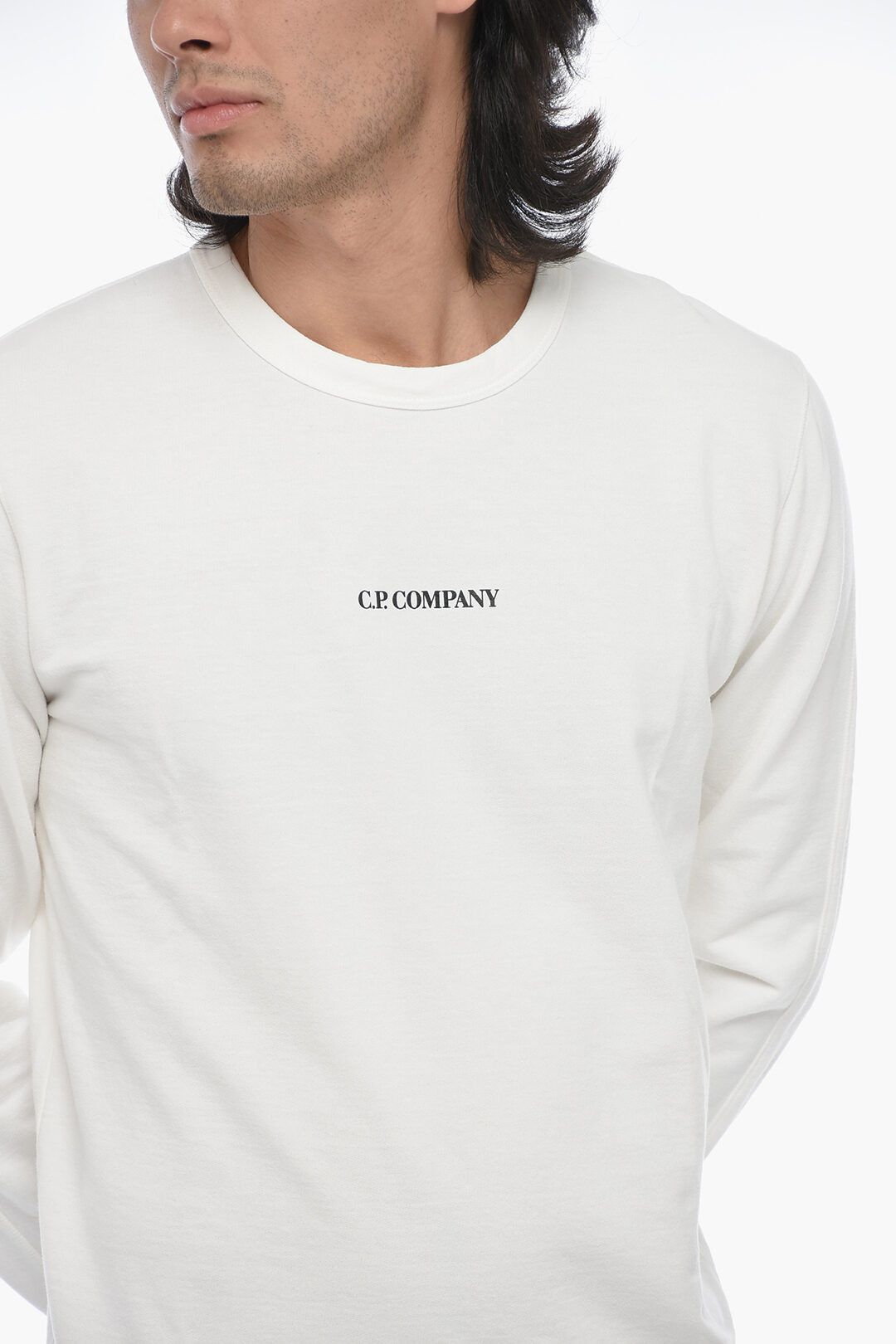 C.P. Company og1mm1024 Light Fleece T-Shirt in White Size US M / EU 48-50 / 2 - 3 Thumbnail