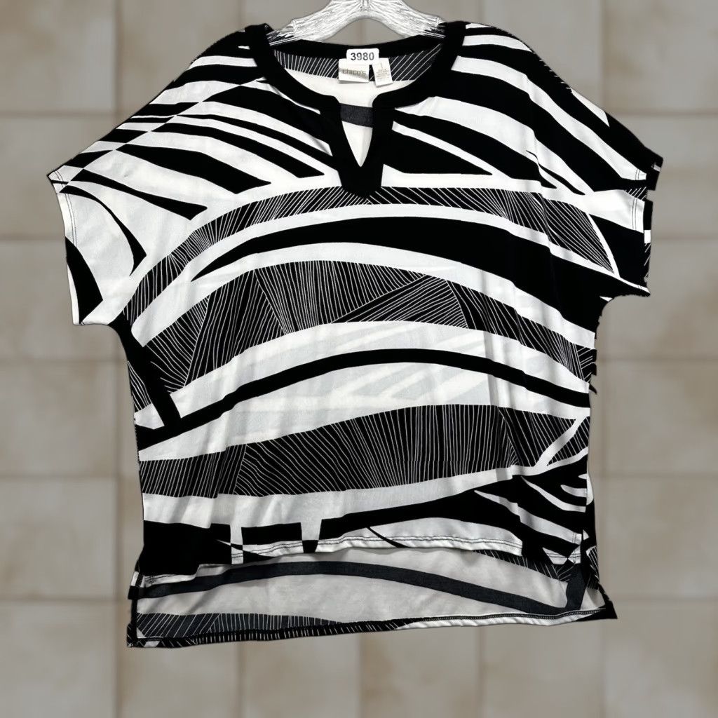 Vintage Chicos Shirt Geometric Black White Short Sleeve Stretch Womens M Size M / US 6-8 / IT 42-44 - 1 Thumbnail