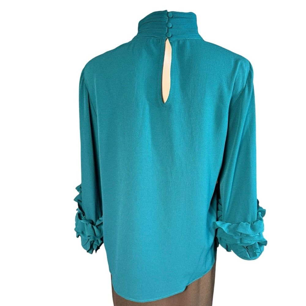 Vince Camuto NWT New $99 Vince Camuto High Neck Ruffle Sleeve Green Blou Size S / US 4 / IT 40 - 4 Thumbnail