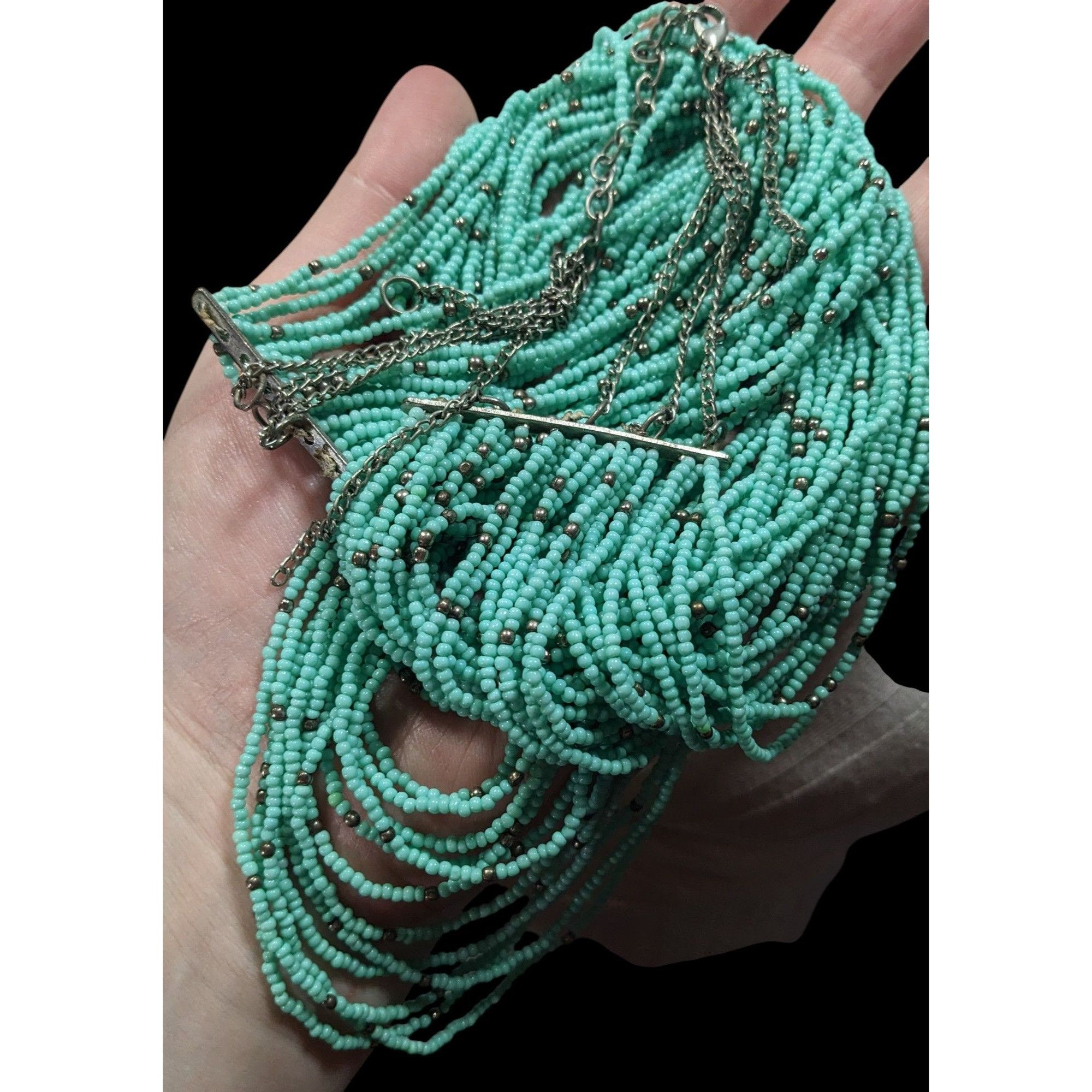 Other Multilayer Turquoise And Silver Tone Glass Beaded Necklace Size ONE SIZE - 3 Thumbnail