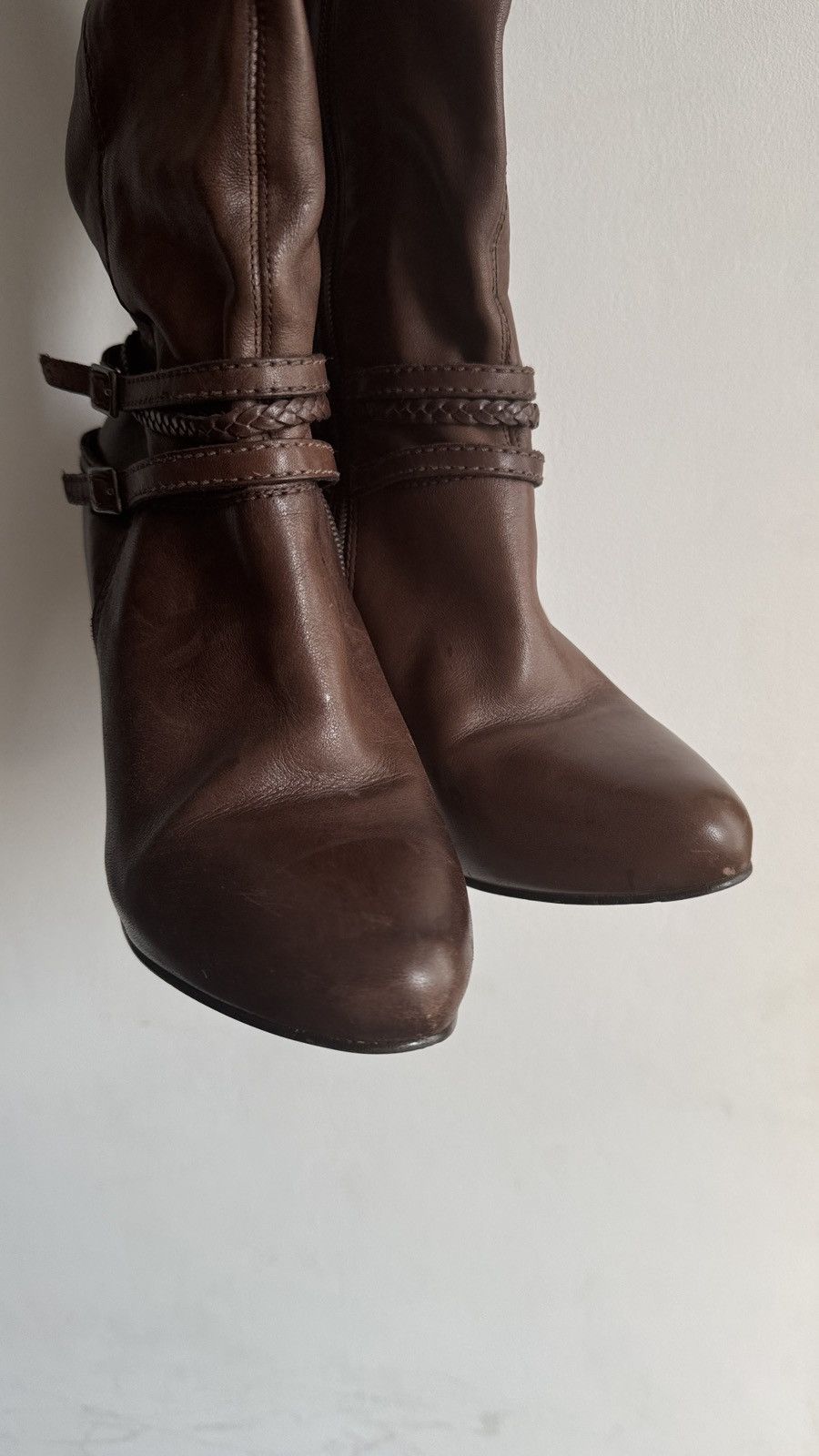 Vintage River Island Vintage High Heeled Strap Brown Leather Boots Size US 9 / EU 42 - 5 Thumbnail