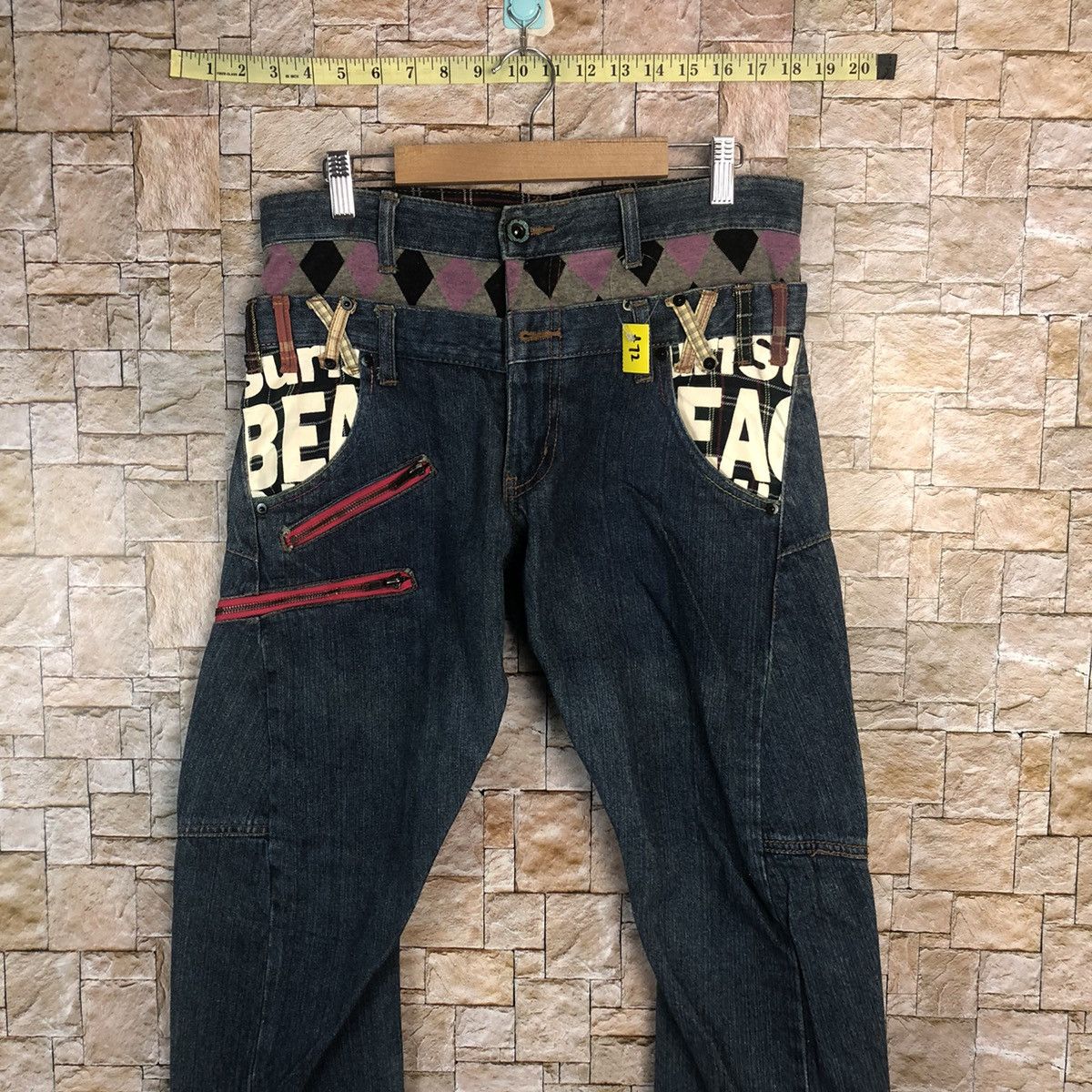 Other Surf Style Double Waist Blue Denim Pants #A72 Size US 31 - 2 Thumbnail