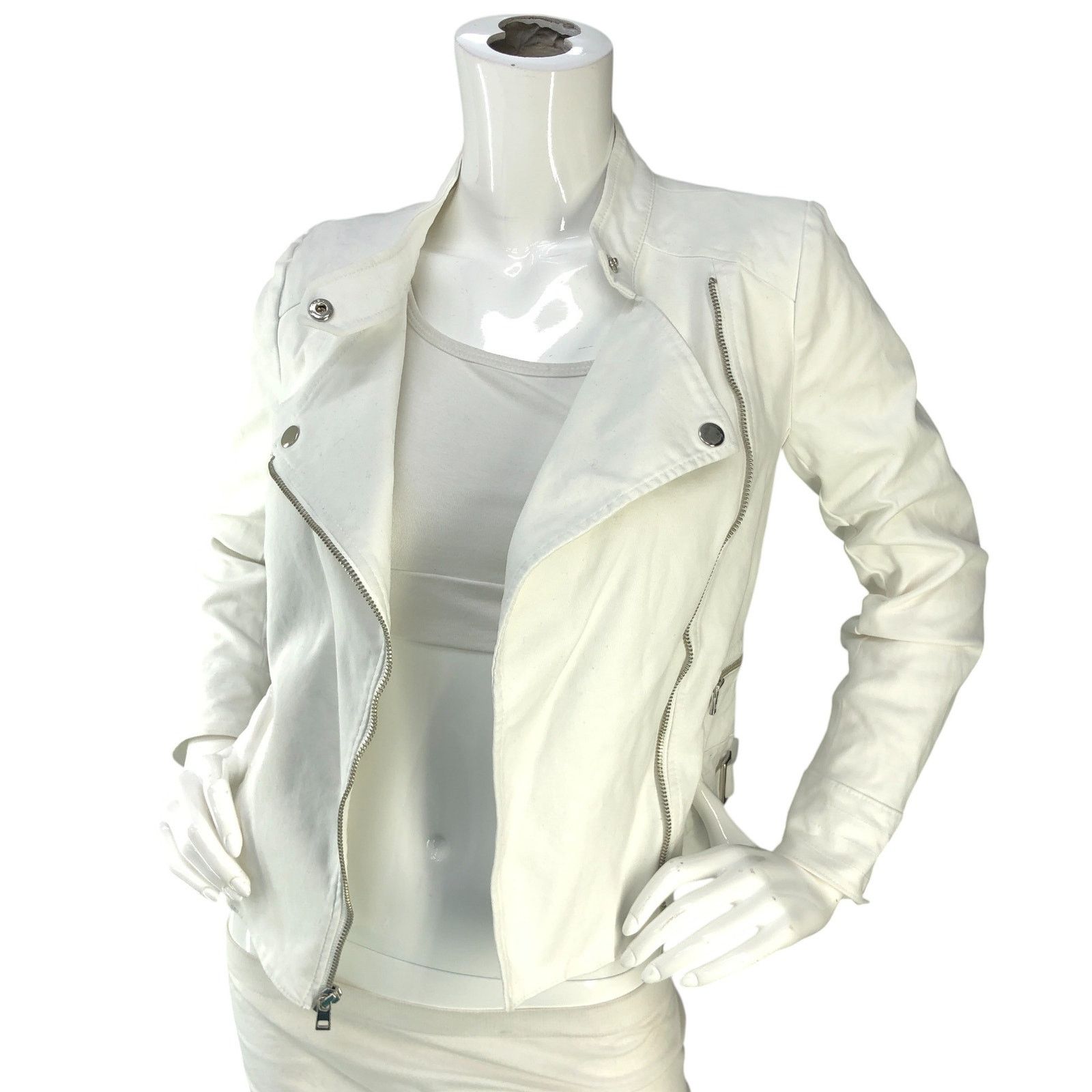 Banana Republic Banana Republic Sz XSP Jacket Soco Moto Cotton Stretch White Size XS / US 0-2 / IT 36-38 - 1 Thumbnail