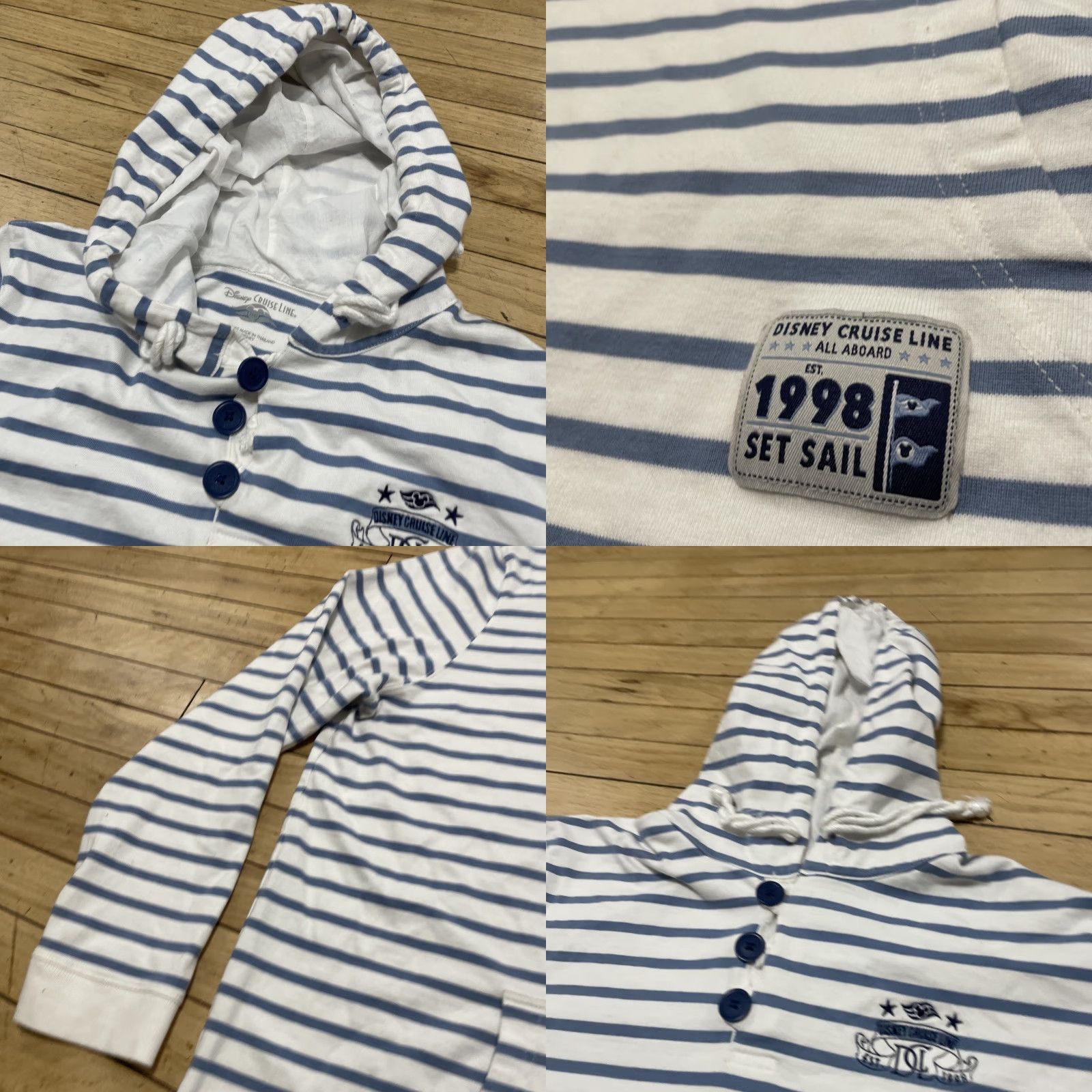 Disney VINTAGE DISNEY Cruise Line Sweater 3XL Henley Hoodie White Blue Stripe Women Adult XXXL Pullover Cotton Polyester Button Lined Money Theme Size XXL / US 16-18 / IT 52-54 - 10 Thumbnail