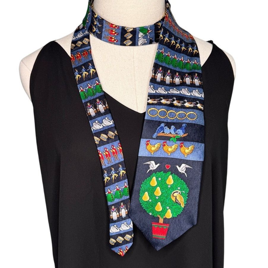 Lord & Taylor × Vintage Vintage Lord & Taylor silk 12 Days of Christmas tie 4” w Size ONE SIZE - 2 Thumbnail