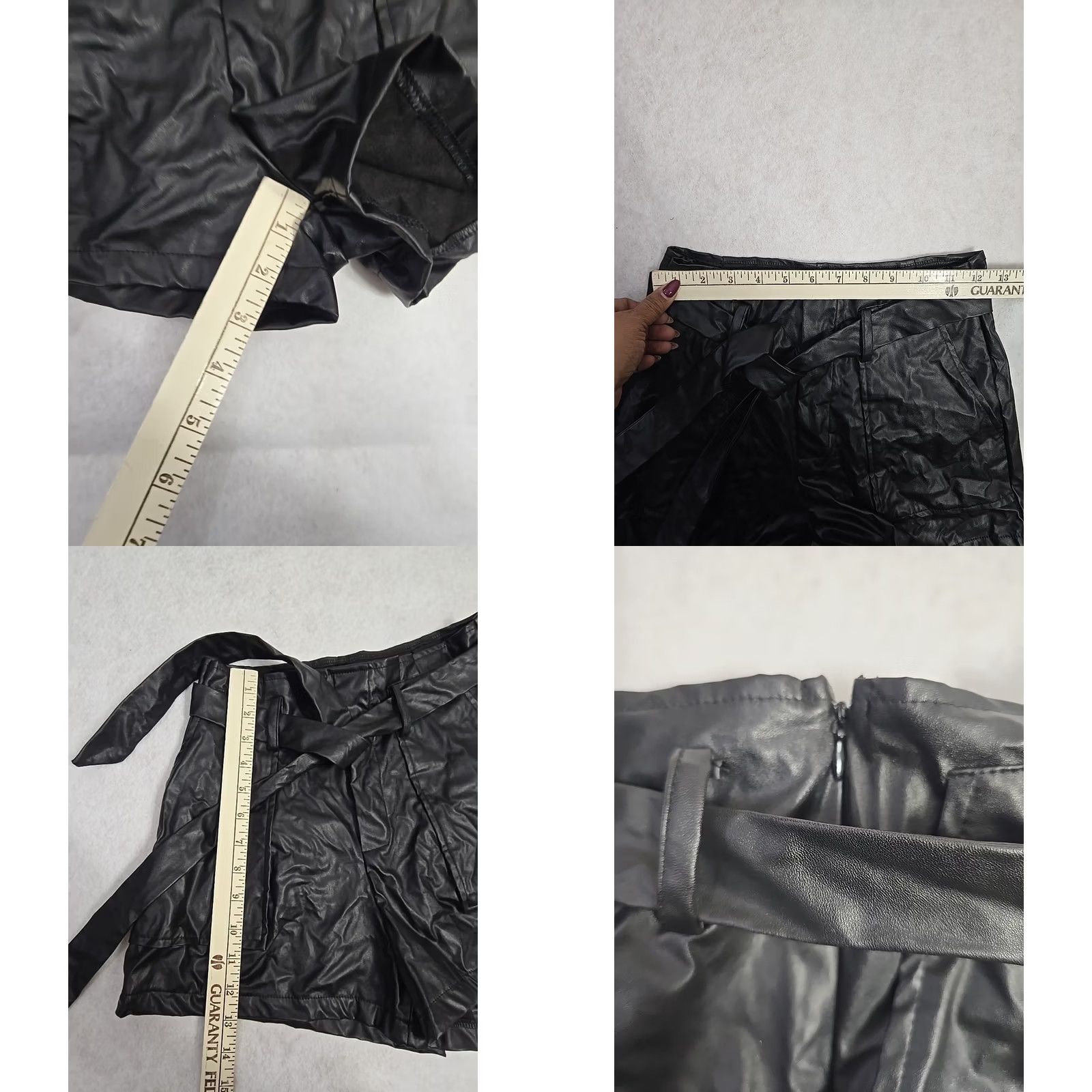 Shein SheIn Faux Leather Belted Shorts Black High Rise Size Small Slashed Pocket Paperbag Casual Women, 90s Theme Size 28" / US 6 / IT 42 - 8 Thumbnail