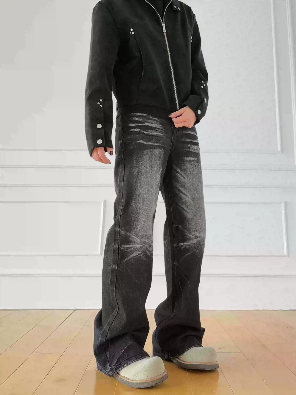 Vintage Black Flared Denim Jeans, Wide Leg Casual Pants Size US 32 / EU 48 - 4 Thumbnail