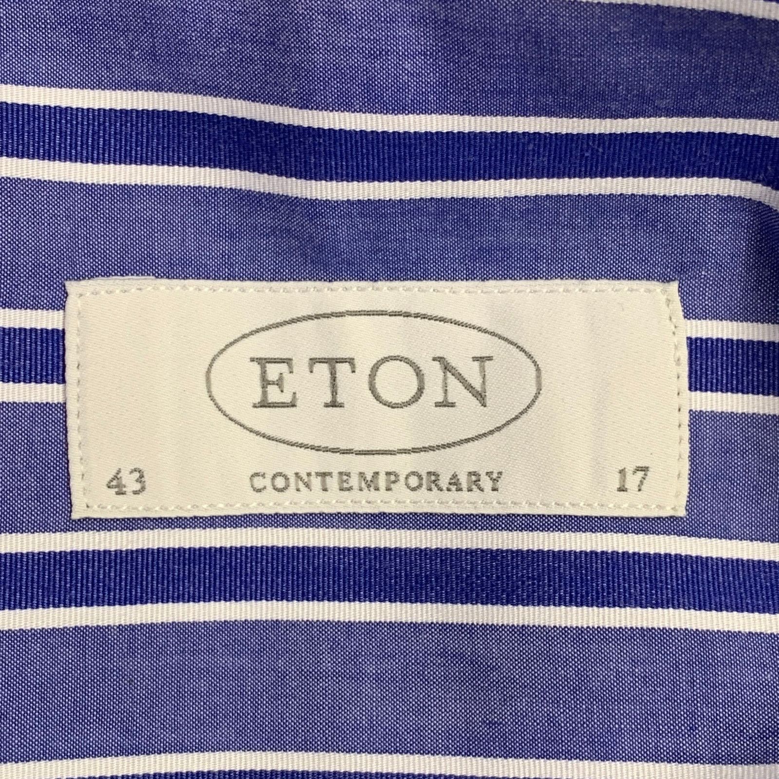 Eton Blue White Stripe Cotton Curved Cutaway Long Sleeve Shirt Size US L / EU 52-54 / 3 - 5 Thumbnail