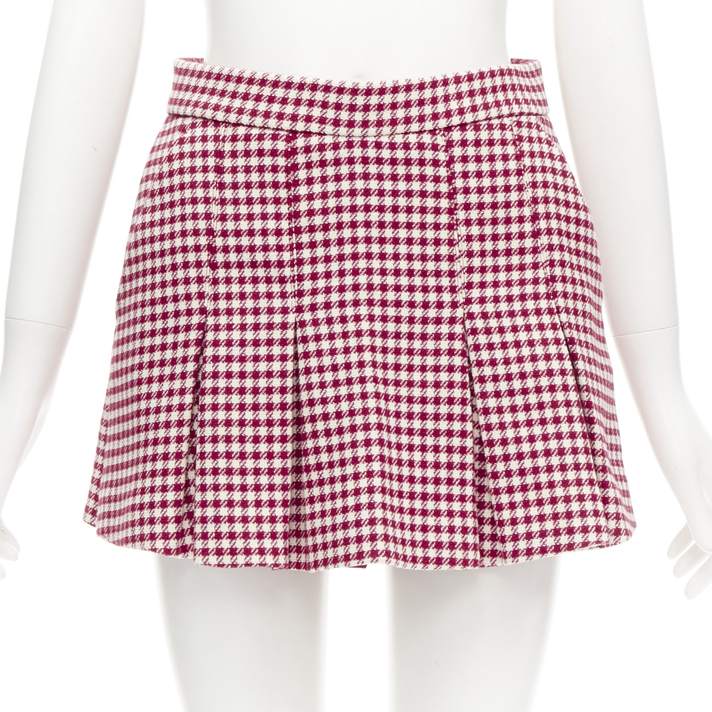 RED Valentino RED VALENTINO red white wool blend gingham pleated high waist skorts IT36 XXS Size 25" / US 0 / IT 36 - 1 Thumbnail