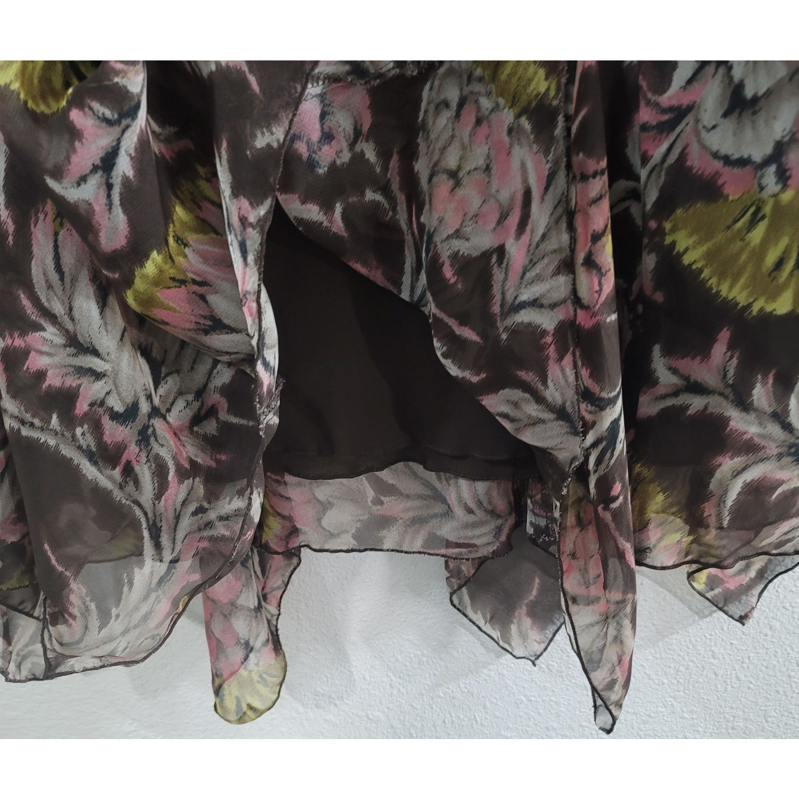 Other Cato Brown Pink Yellow Floral Sheer Overlay A Line Skirt 14W Size 36" / US 14 / IT 50 - 5 Thumbnail