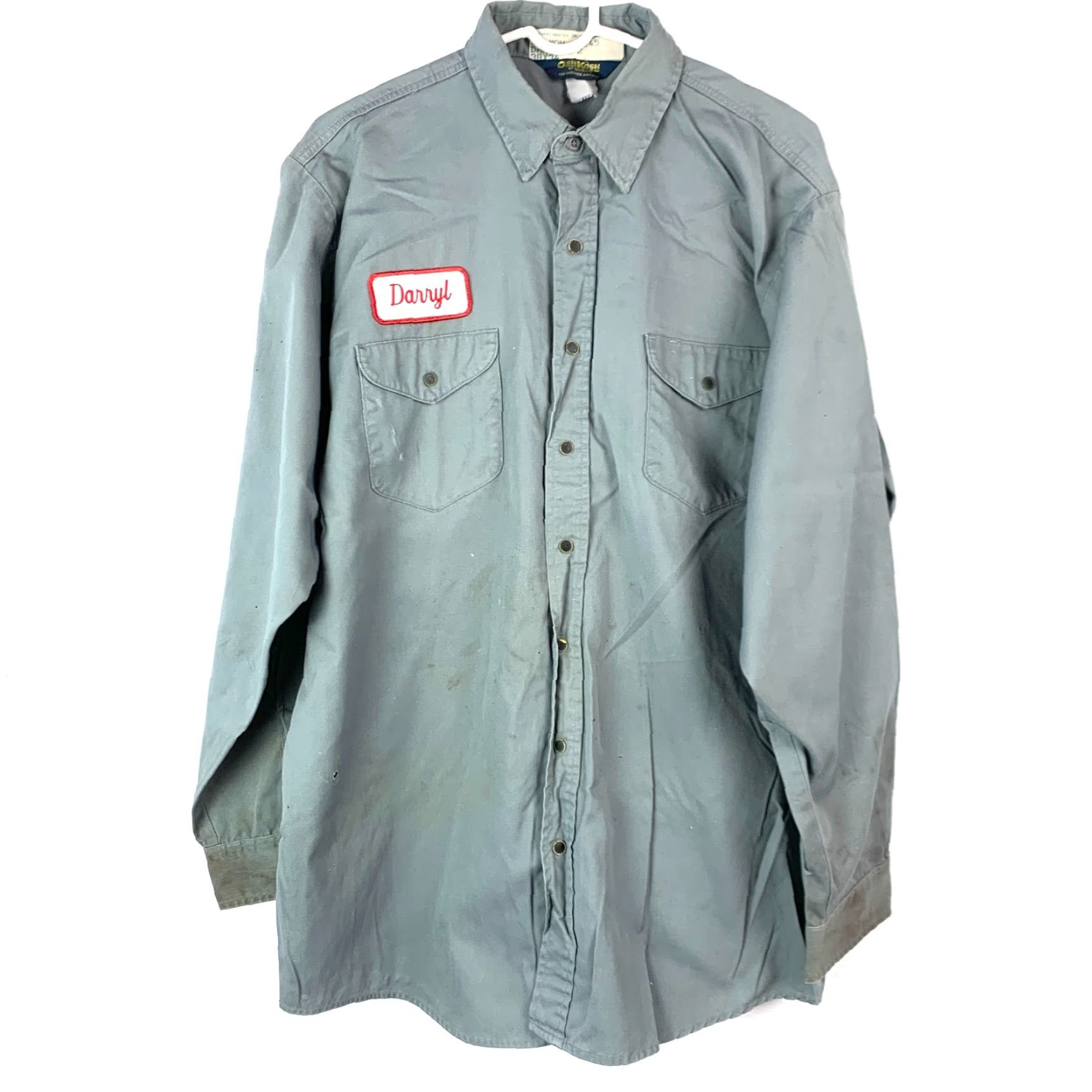 Vintage VINTAGE OshKosh B'gosh Gray Long Sleeve Button Down Work Shirt 38x34 Destroyed Mens Shirt Size US M / EU 48-50 / 2 - 2 Thumbnail